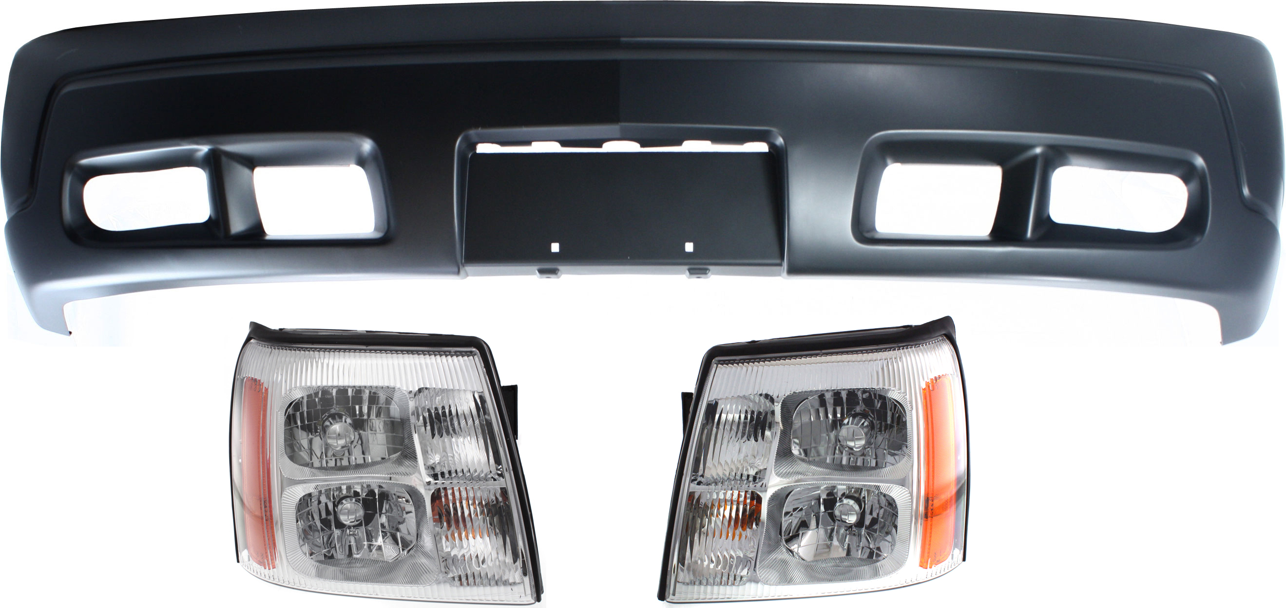 Headlight Replacement Kit for Cadillac Escalade/Escalade ESV/Escalade EXT 2003-2006, Right (Passenger) and Left (Driver), Lens and Housing, HID/Xenon, 3-Piece with Bumper Cover