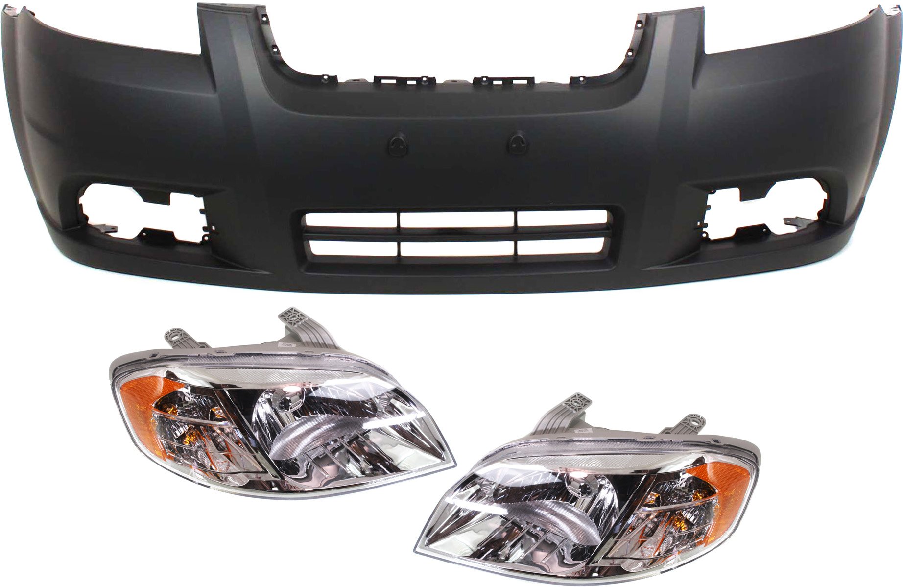 Headlight Assembly for 2007-2011 Chevrolet Aveo, Right (Passenger) and Left (Driver), Halogen, 3-Piece Kit with Bumper Cover Replacement