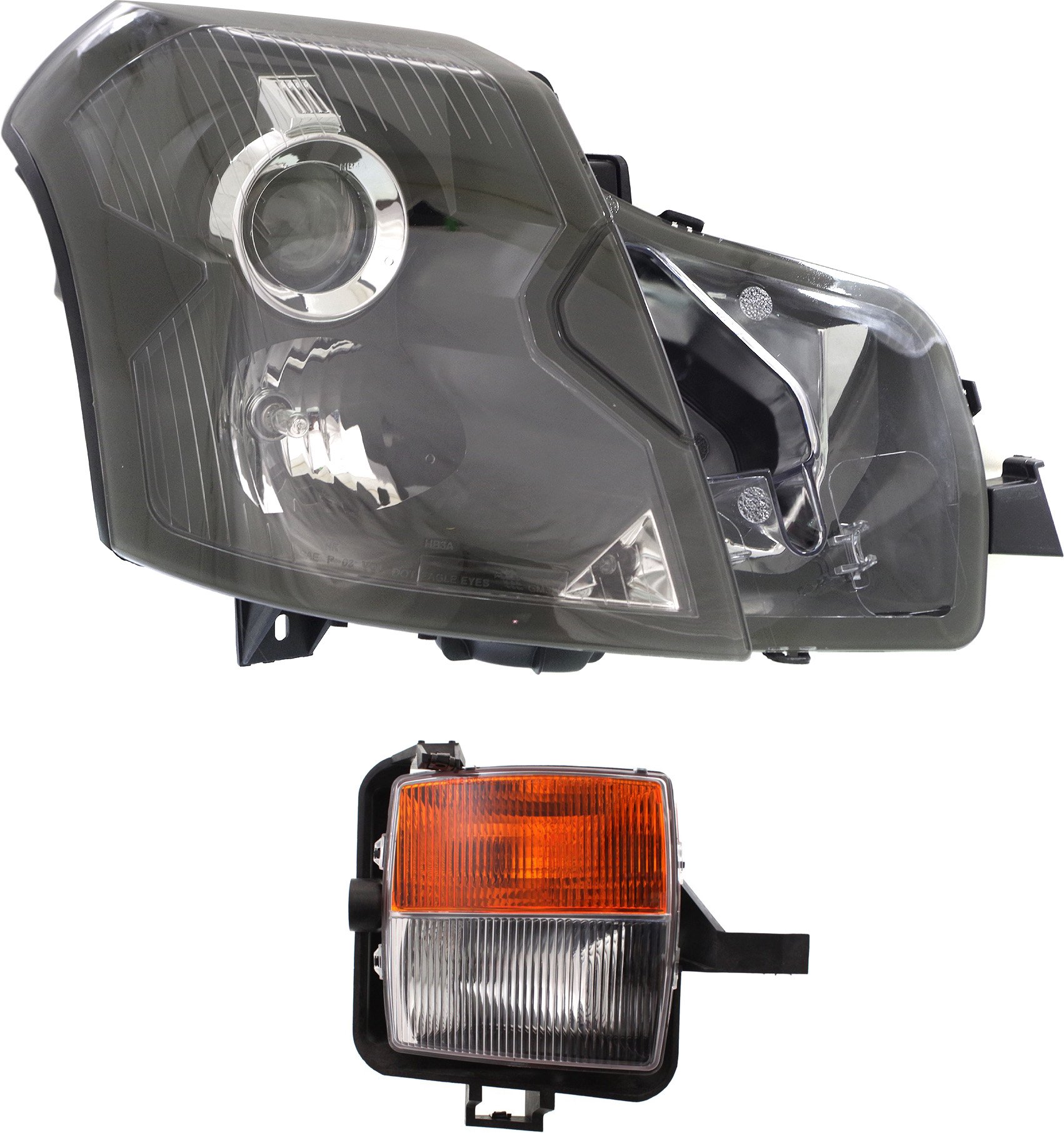 Headlight Assembly for 2003-2007 Cadillac CTS, Right (Passenger) Side, Halogen, 2-Piece Kit, with Fog Light, Replacement