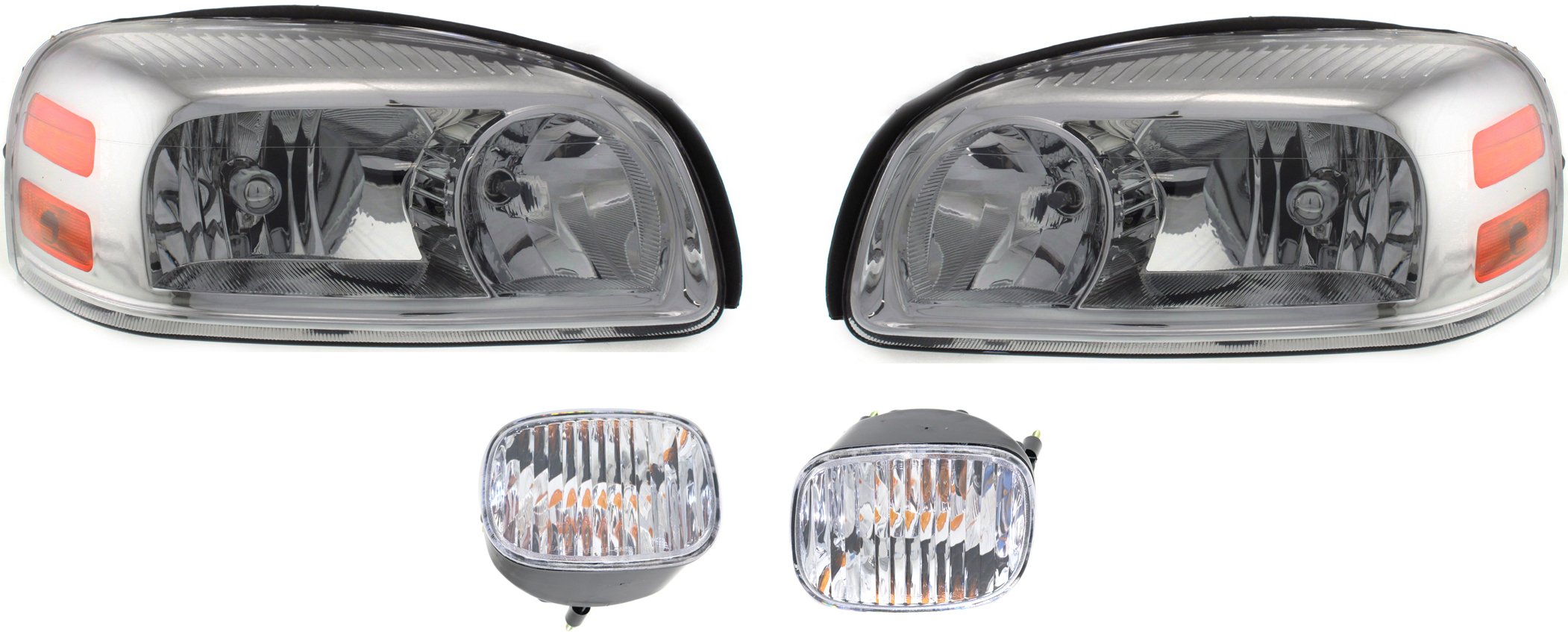 Headlight Assembly with Turn Signal Lights for Buick Montana/Uplander 2005-2009, Right (Passenger) and Left (Driver), Halogen, 4-Piece kit, Replacement