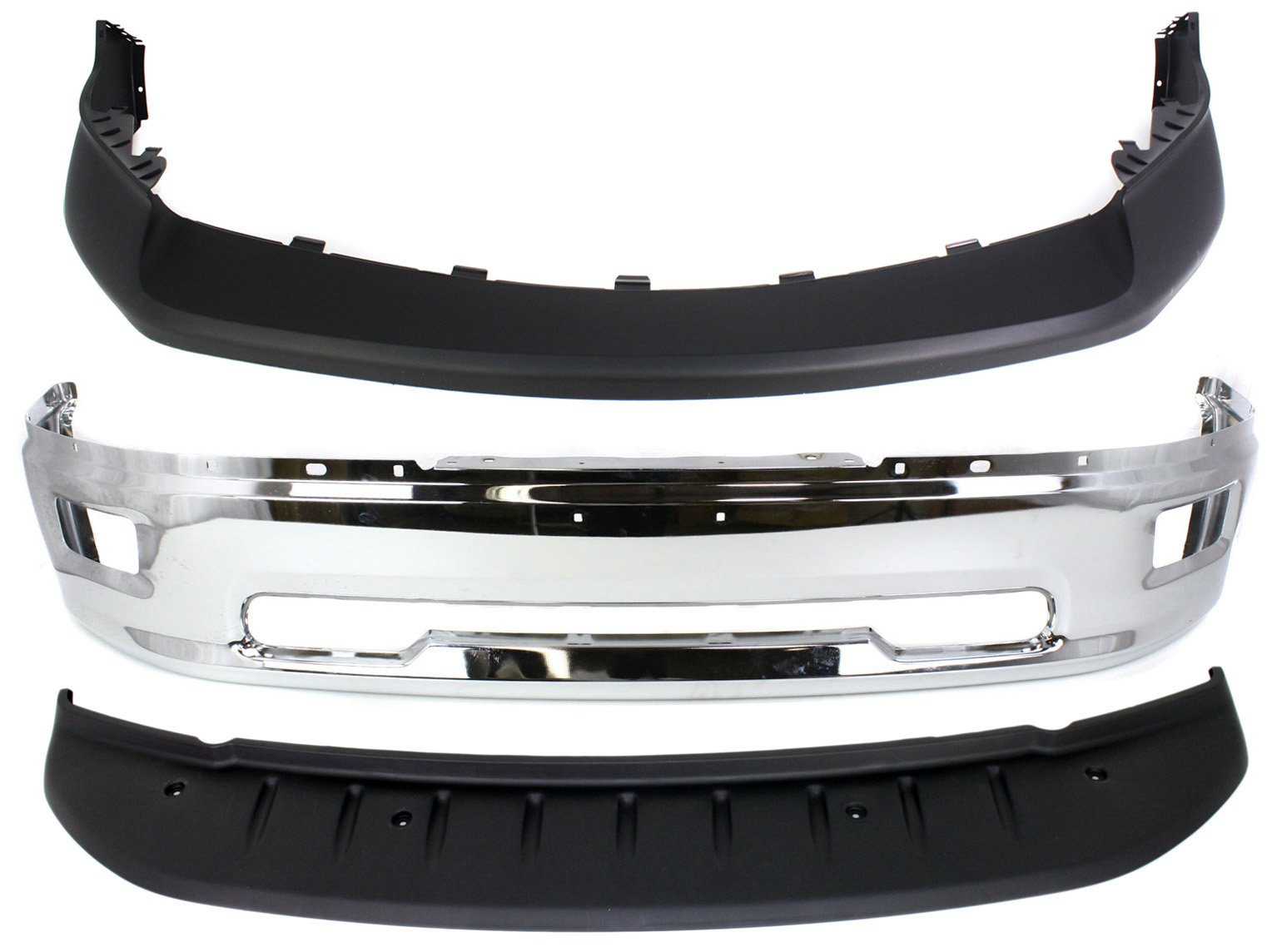 Front Bumper Cover for Dodge Ram Full Size Pickup 2009-2012, Upper, Textured 3-Piece Kit with Air DamBumper, Replacement
