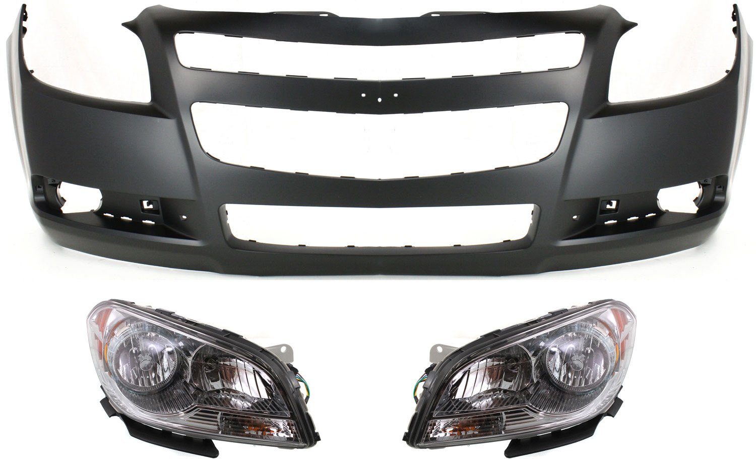 Headlight Assembly Kit for 2008-2012 Chevrolet Malibu, Right (Passenger) and Left (Driver), Halogen, 3-Piece with Bumper Cover, Replacement