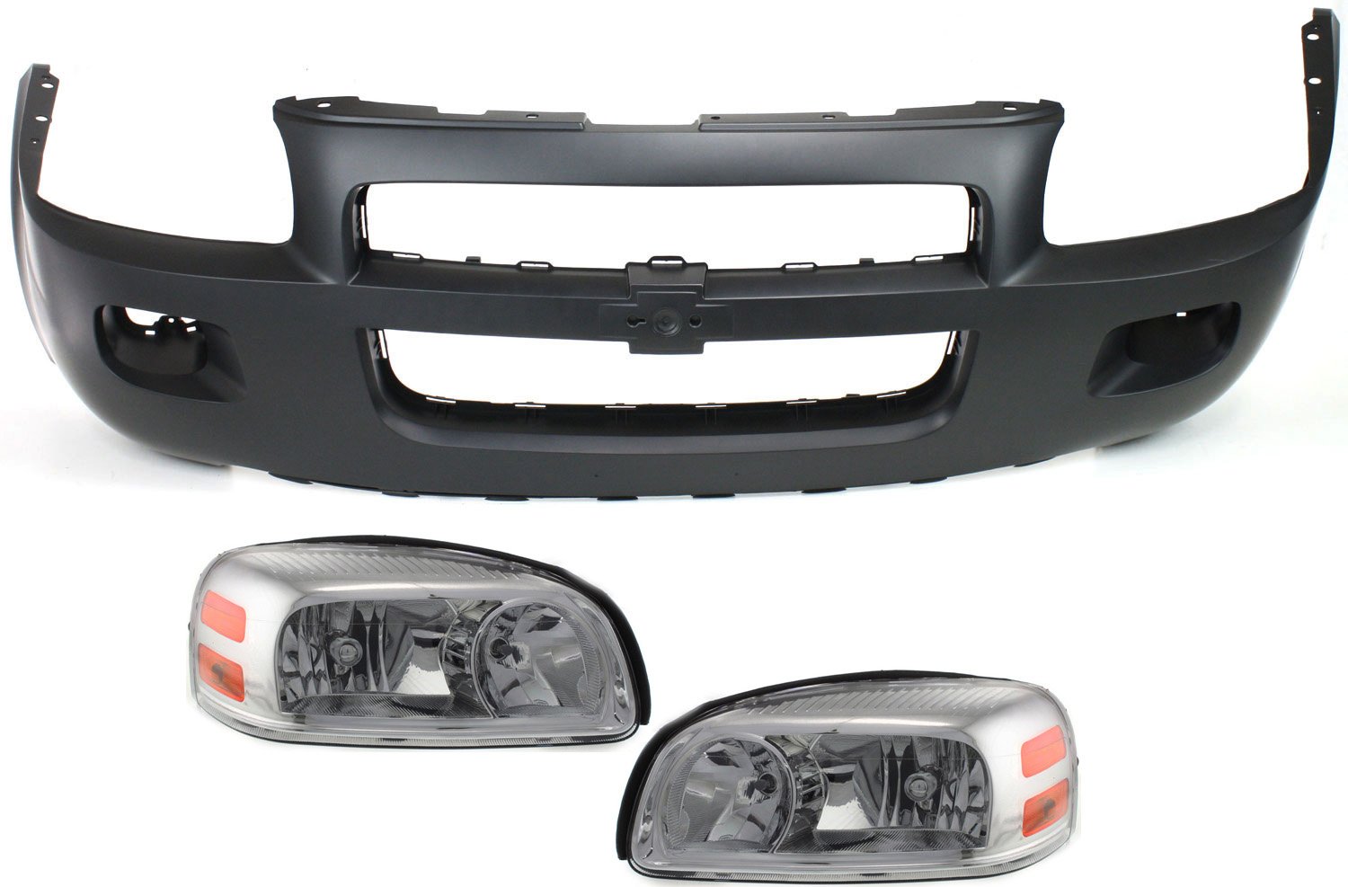 Headlight Assembly for Buick Uplander 2005-2009, Right (Passenger) and Left (Driver), Halogen, 3-Piece kit with Bumper Cover, Replacement