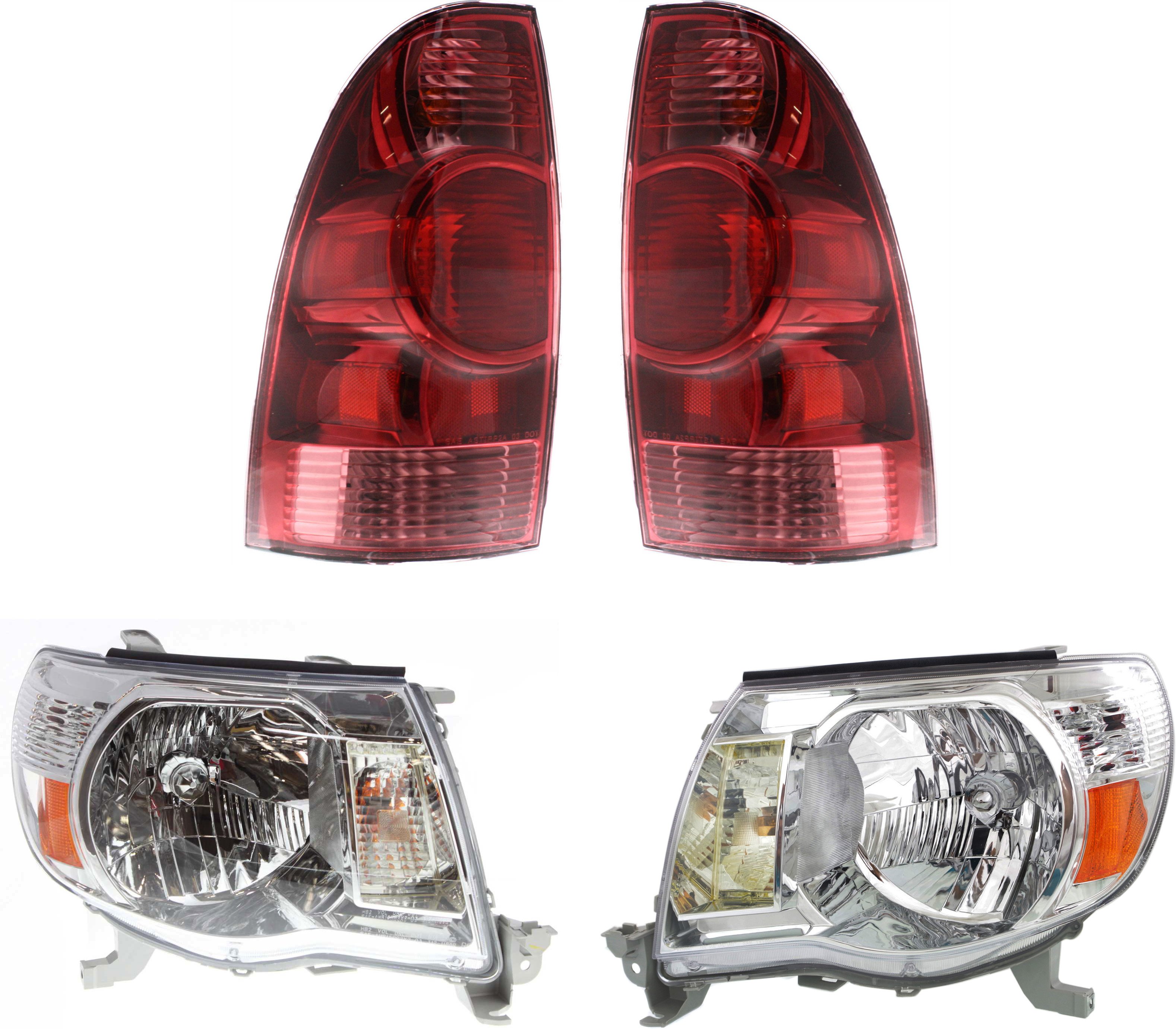 Tail Light and Headlight Kit for Toyota Tacoma 2005-2008, Right (Passenger) and Left (Driver), 4-Piece Replacement