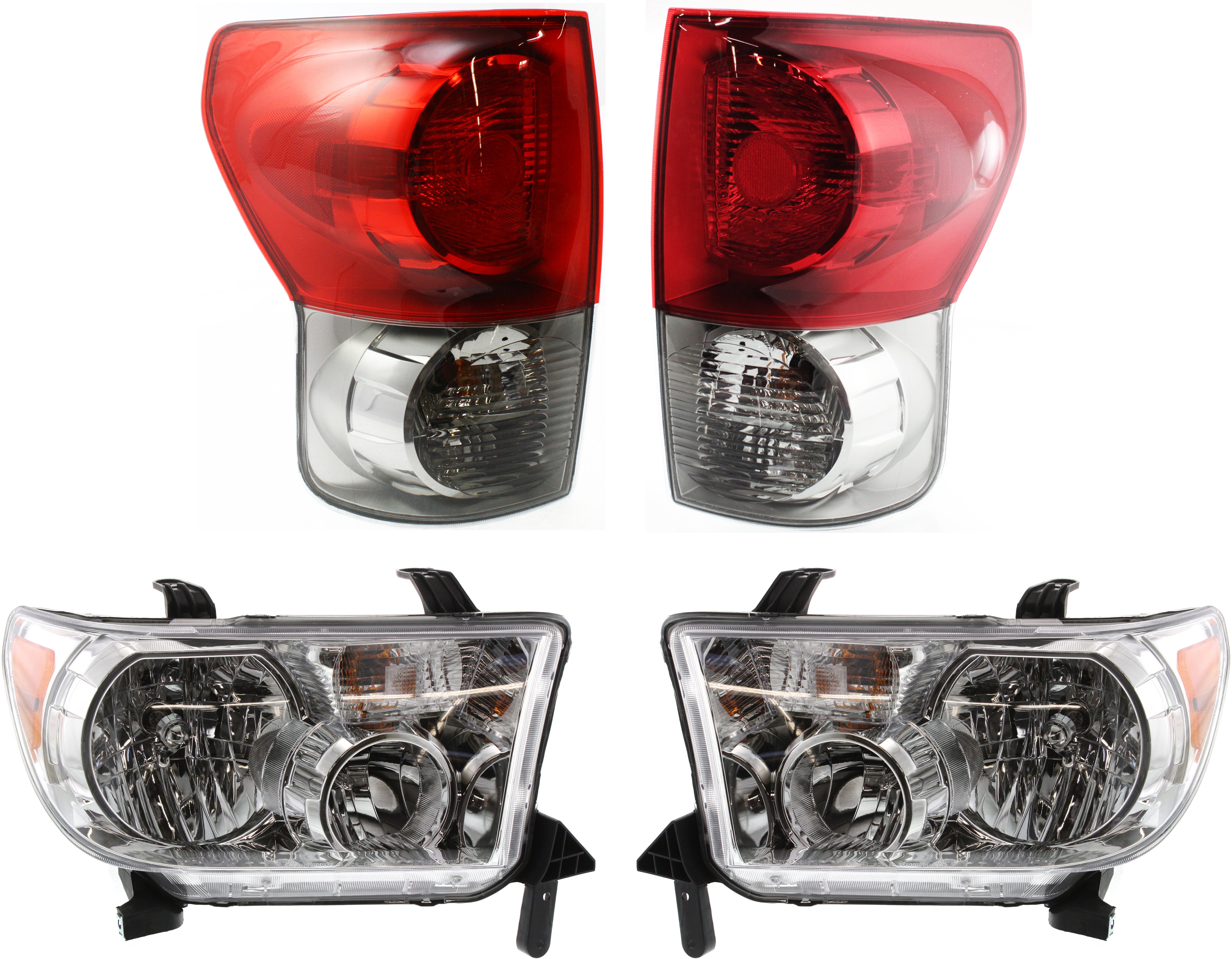 Headlight and Tail Light Assembly for Toyota Tundra 2007-2009, Right (Passenger) and Left (Driver), Halogen, 4-Piece Kit, Replacement