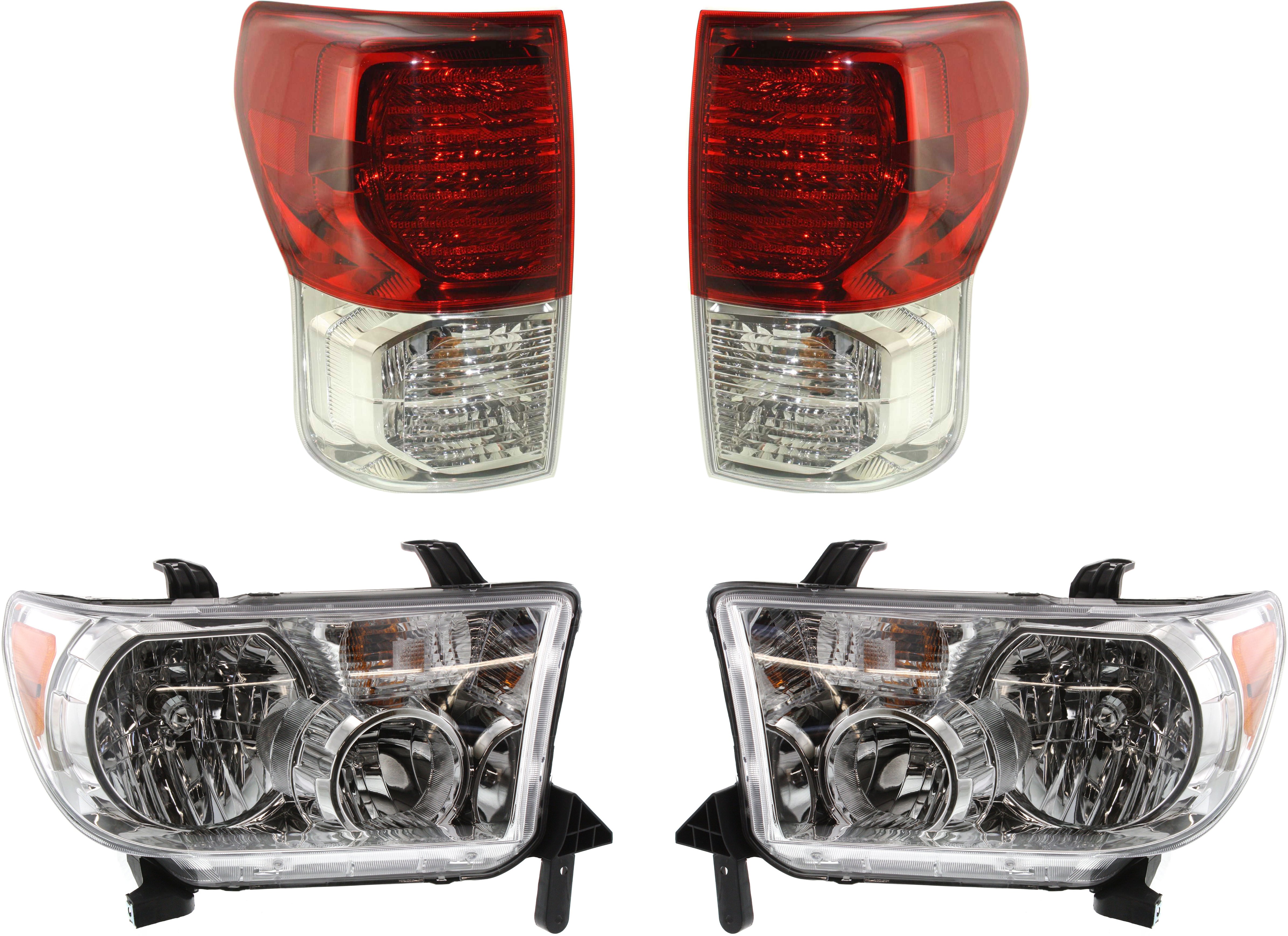 Headlight and Tail Light Assembly Kit for 2010-2013 Toyota Tundra, Right (Passenger) and Left (Driver) Halogen, 4-Piece kit, Replacement