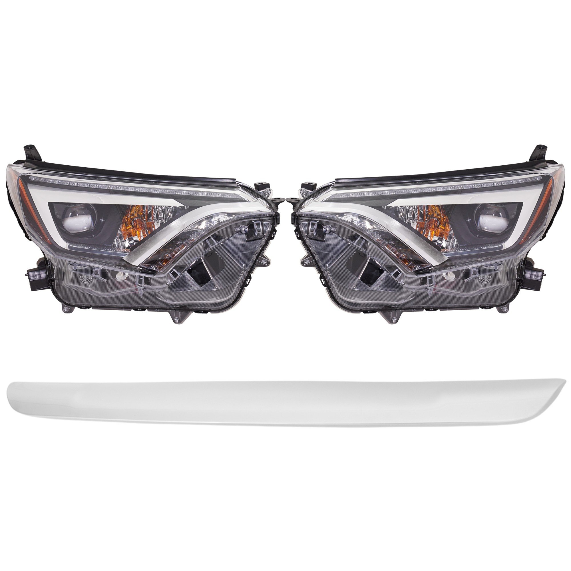 Headlight Assembly Kit for Toyota RAV4 2017-2018, Right (Passenger) and Left (Driver), 4-Piece, LED, with Bumper Trim, Replacement