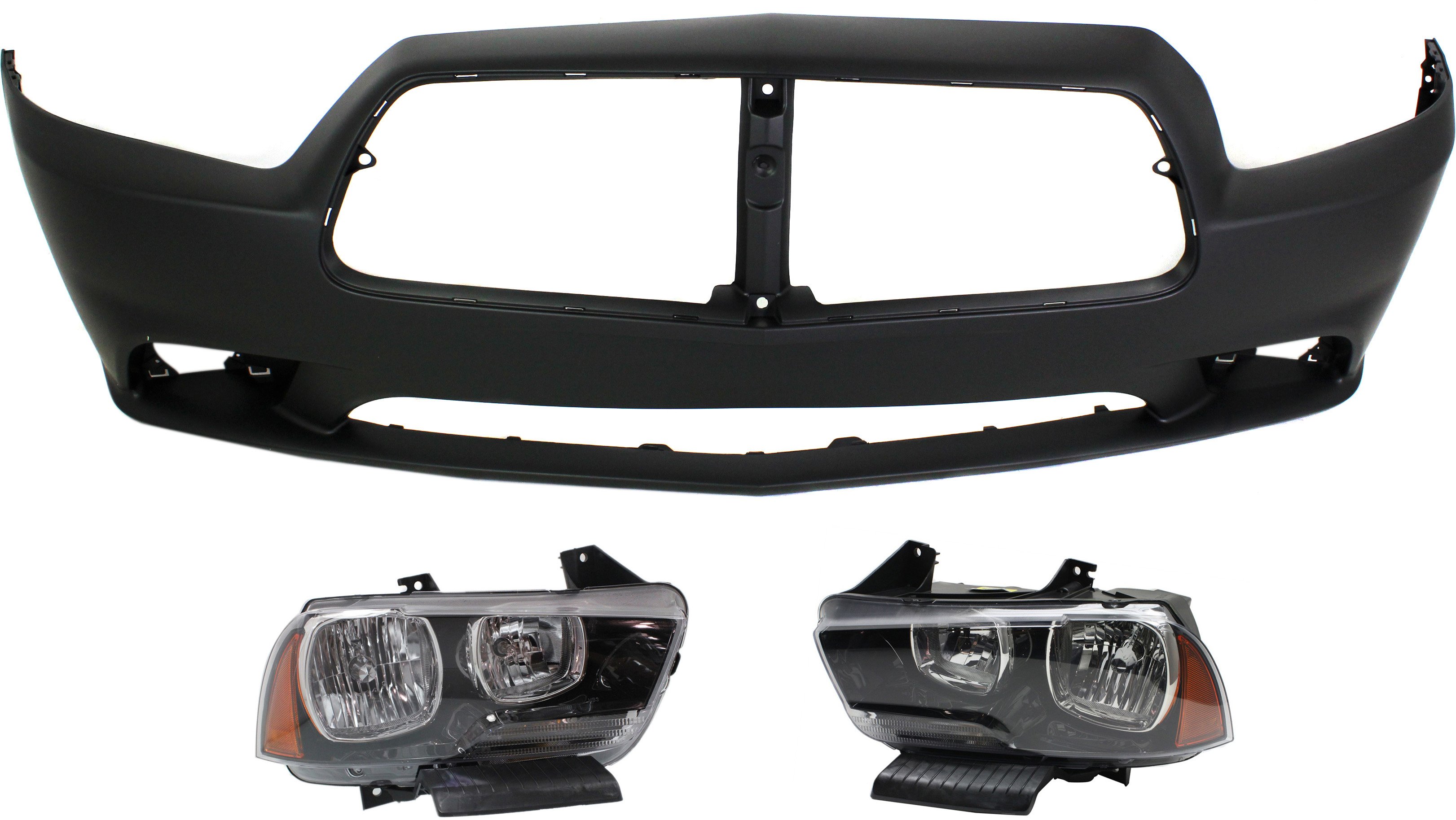 Headlight Assembly for Dodge Charger 2011-2014, Right (Passenger) and Left (Driver), Halogen, 3-Piece Kit with Bumper Cover, Replacement
