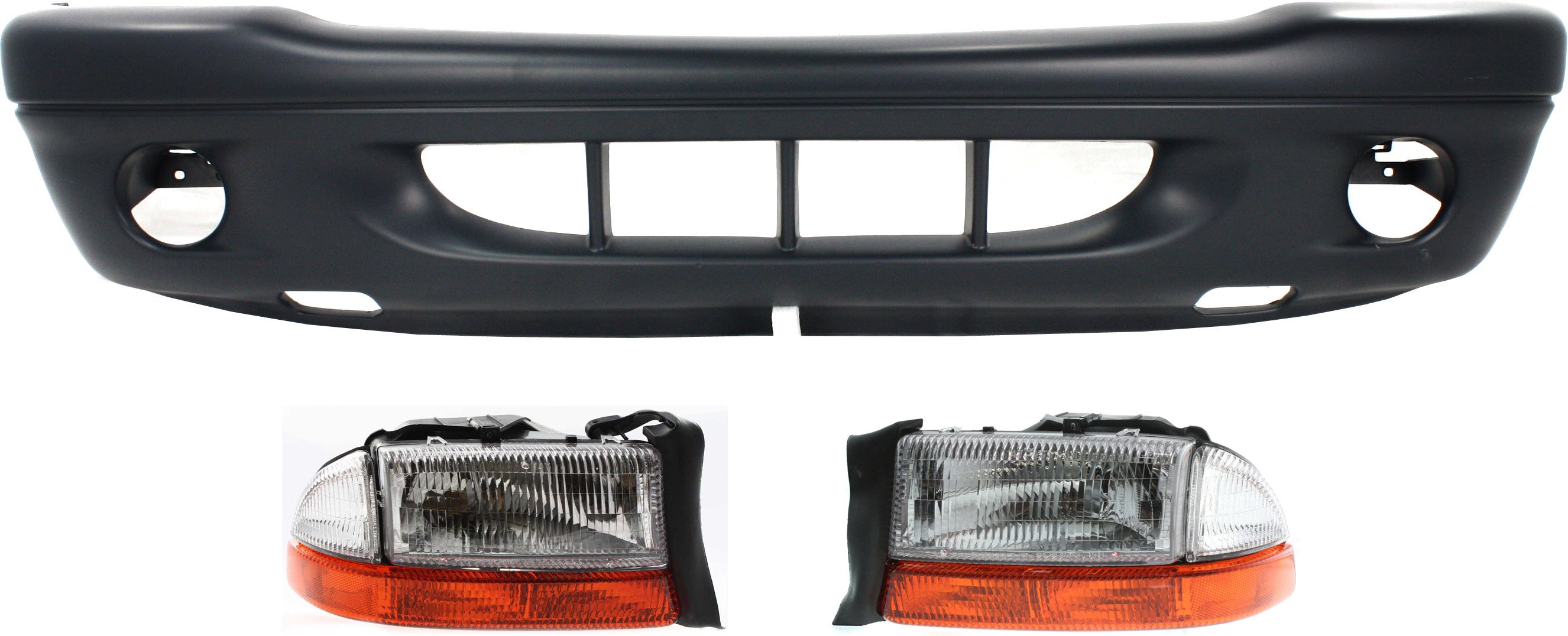 Headlight Assembly Kit for 2001-2002 Dodge Dakota/Durango, Right (Passenger) and Left (Driver), Halogen, 3-Piece with Bumper Cover, Replacement