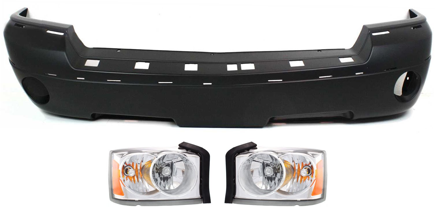 Headlight Assembly Kit for 2005-2007 Dodge Dakota, Right (Passenger) & Left (Driver), 3-Piece Halogen Light with Bumper Cover, Replacement