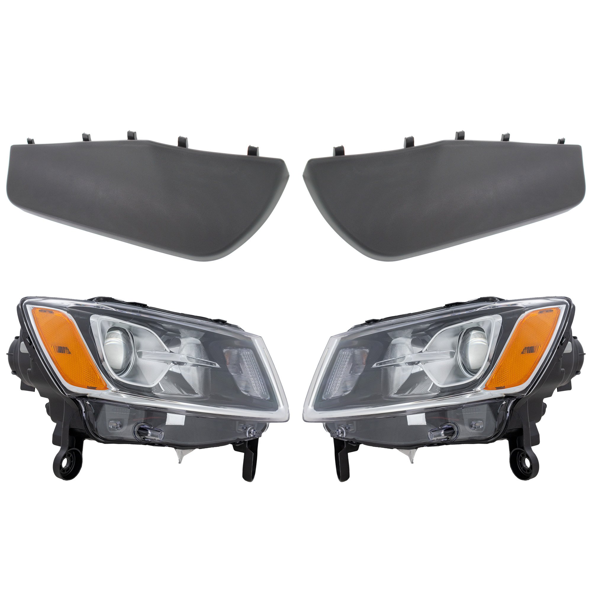 Headlight Assembly Kit for Jeep Grand Cherokee 2014-2016, Right (Passenger) and Left (Driver), 4-Piece Set, Halogen, Includes Bumper Trim, Replacement