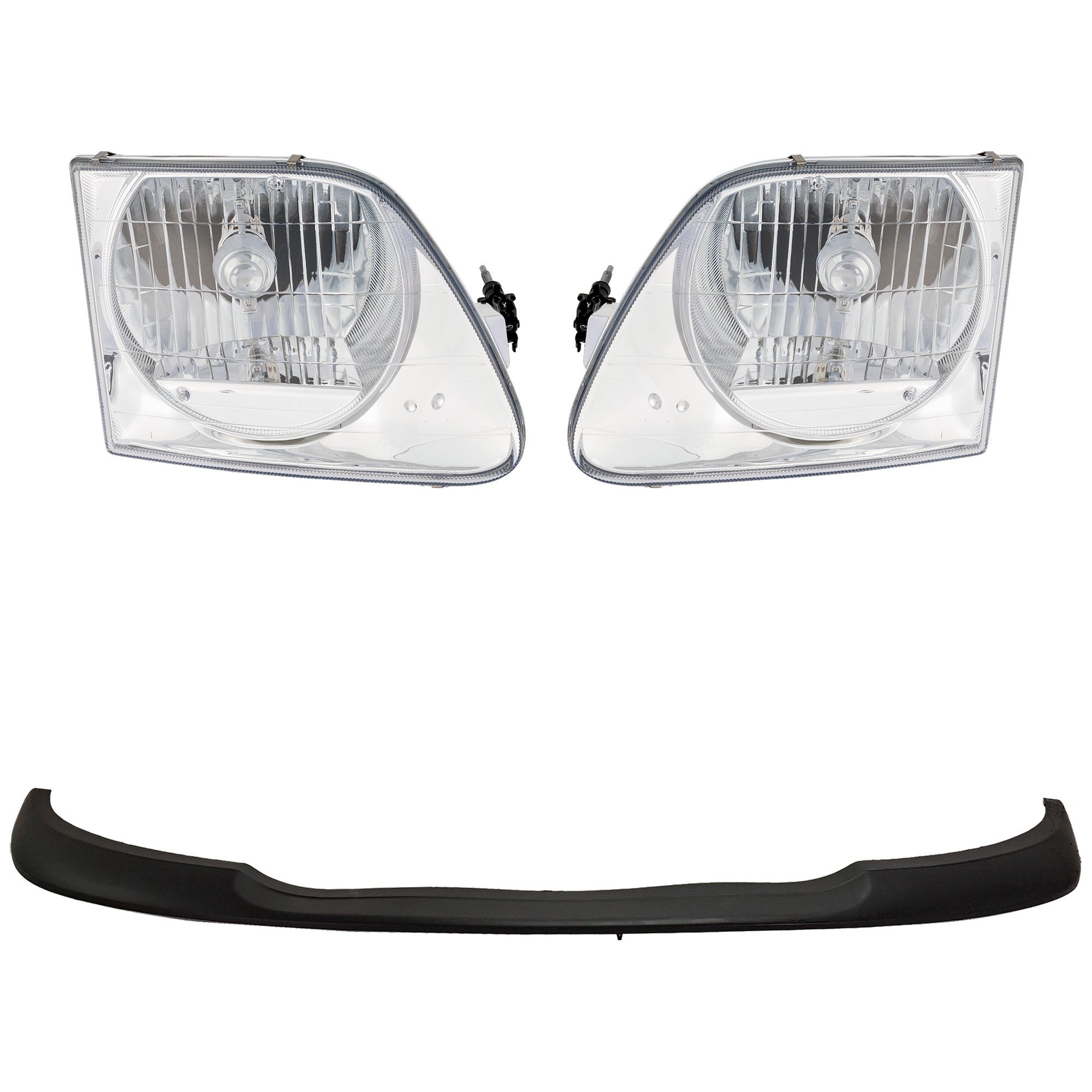 Headlight Assembly Kit for Ford F-150 1999-2003, F-150 Heritage 2004, Right (Passenger) and Left (Driver), 4-Piece, Halogen, Crystal Clear Lens, with Bumper Trim, Replacement
