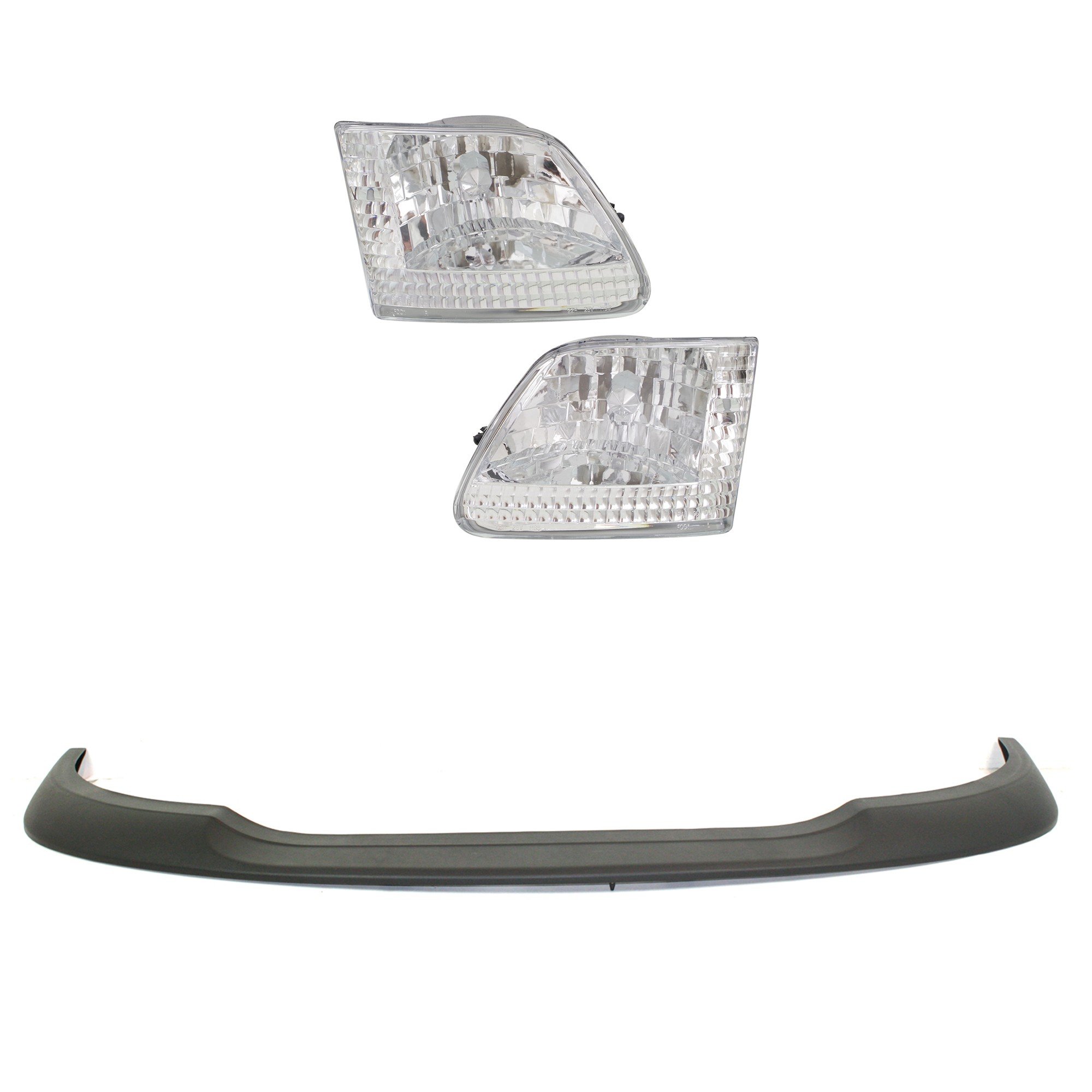 Headlight Kit for Ford F-150 1999-2003, F-150 Heritage 2004, Right (Passenger) and Left (Driver), 4-Piece, Lens and Housing, Halogen, with Day Time Running Light, Black Bezel, with Bumper Trim Replacement