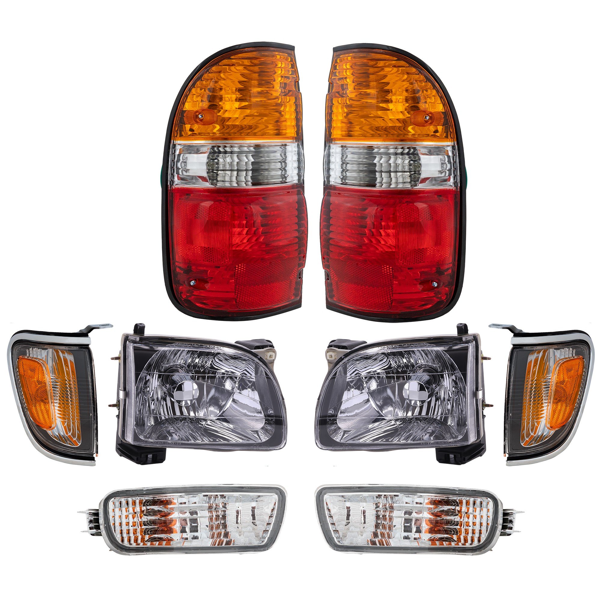 Tail Light for Toyota Tacoma 2001-2004 Right (Passenger) and Left (Driver), 8-Piece Kit with Corner Lights, Headlights and Turn Signal Lights Replacement