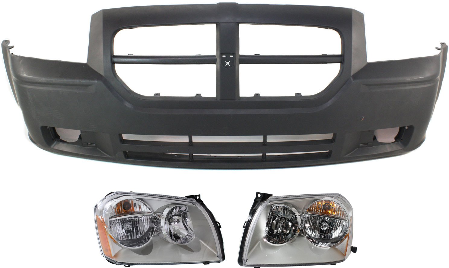 Front Bumper Cover for Dodge Magnum 2005-2007, 3-Piece Kit with Headlights, Replacement