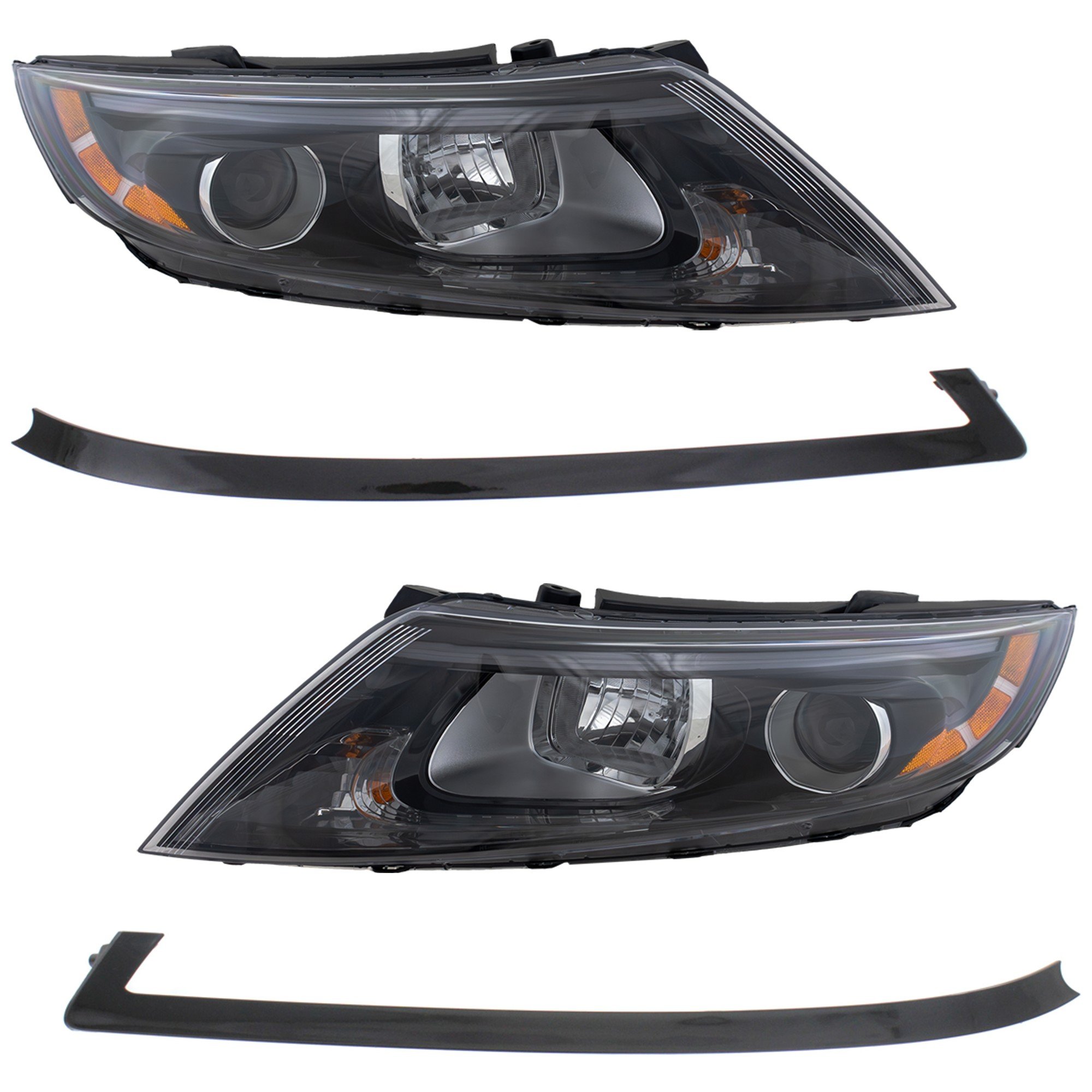 Headlight Assembly Kit for KIA Optima 2014-2015, Right (Passenger) and Left (Driver), 4-Piece, Halogen, Without LED Position Light, Inclusive of Bumper Trim Replacement