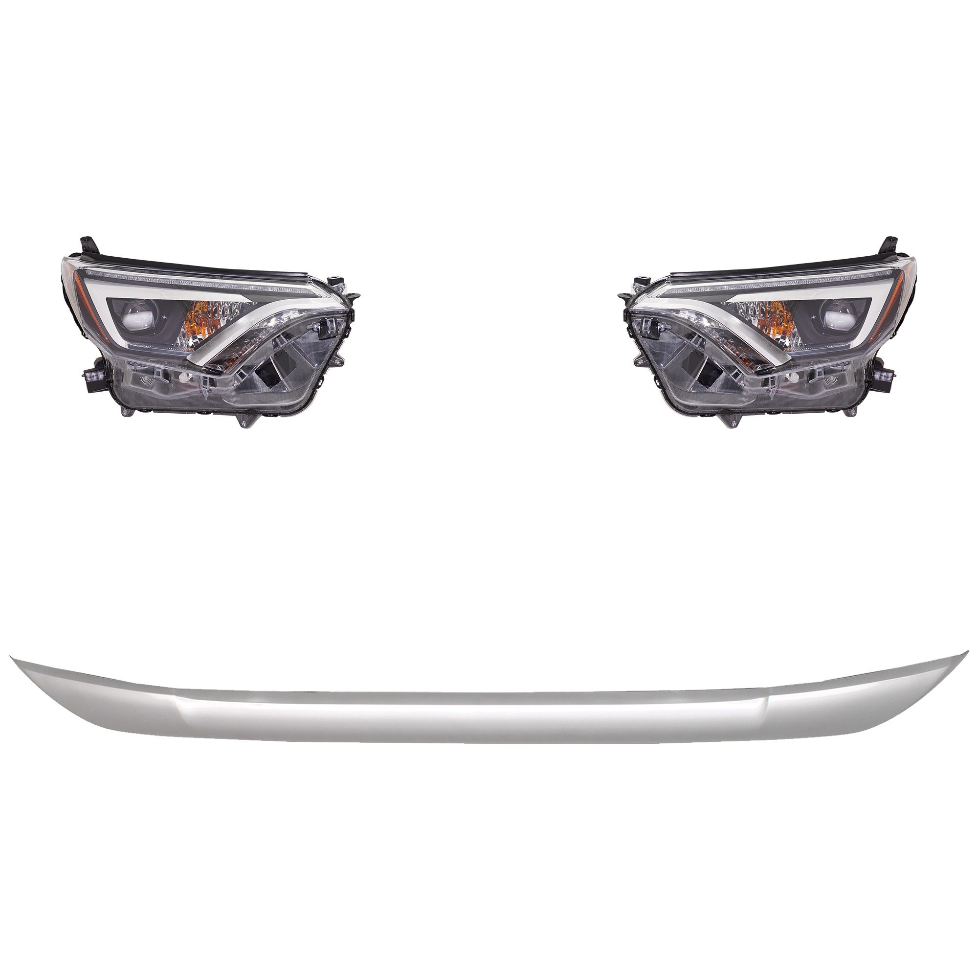 Headlight Assembly Kit for 2016 Toyota RAV4, Includes Right (Passenger) and Left (Driver) LED Headlights, 4-Piece with Bumper Trim, Replacement
