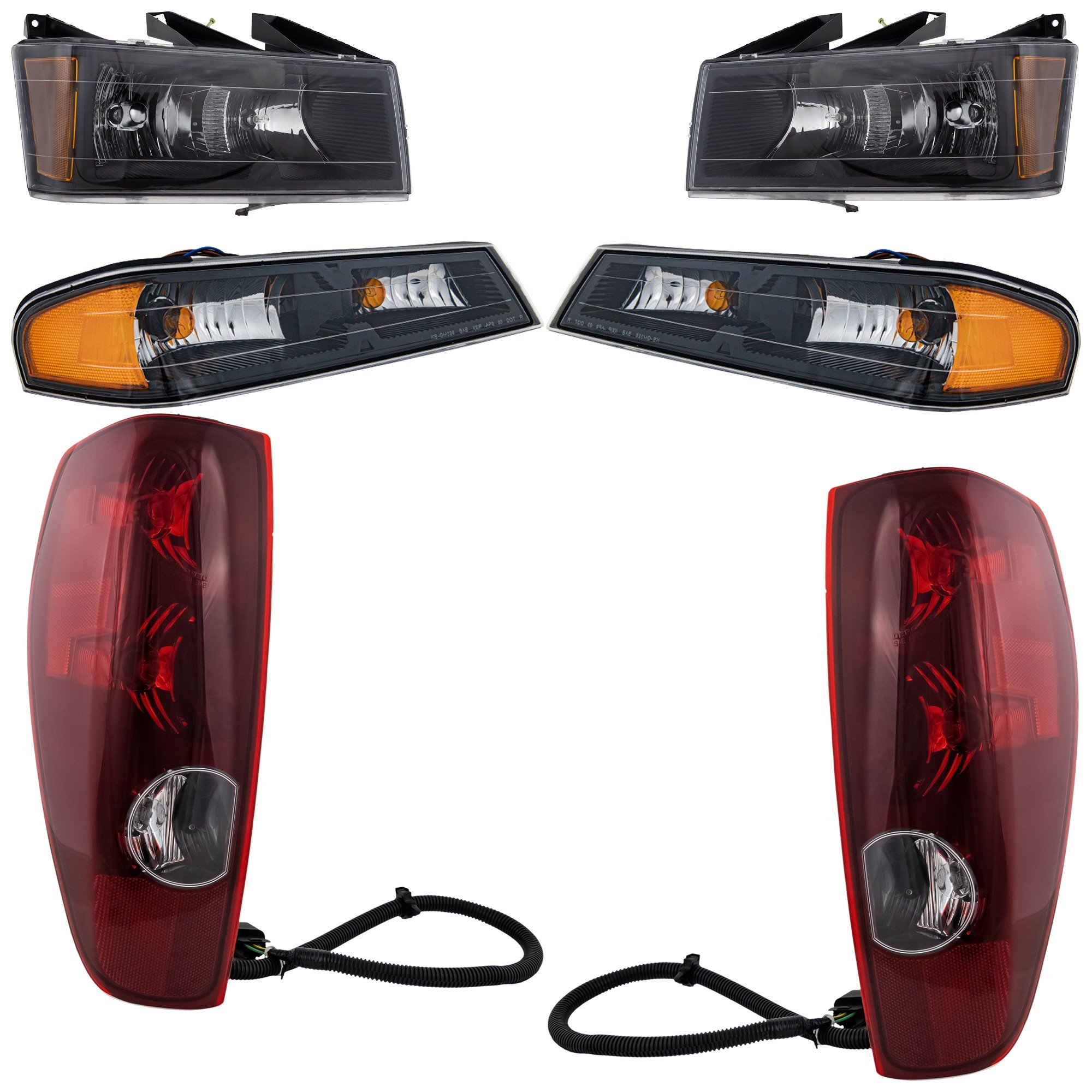 Headlight and Tail Light Assembly Kit for Chevrolet Colorado/Canyon 2004-2012, Right (Passenger) and Left (Driver) Side, 6-Piece, Halogen, Black Interior, without Xtreme Package, Replacement