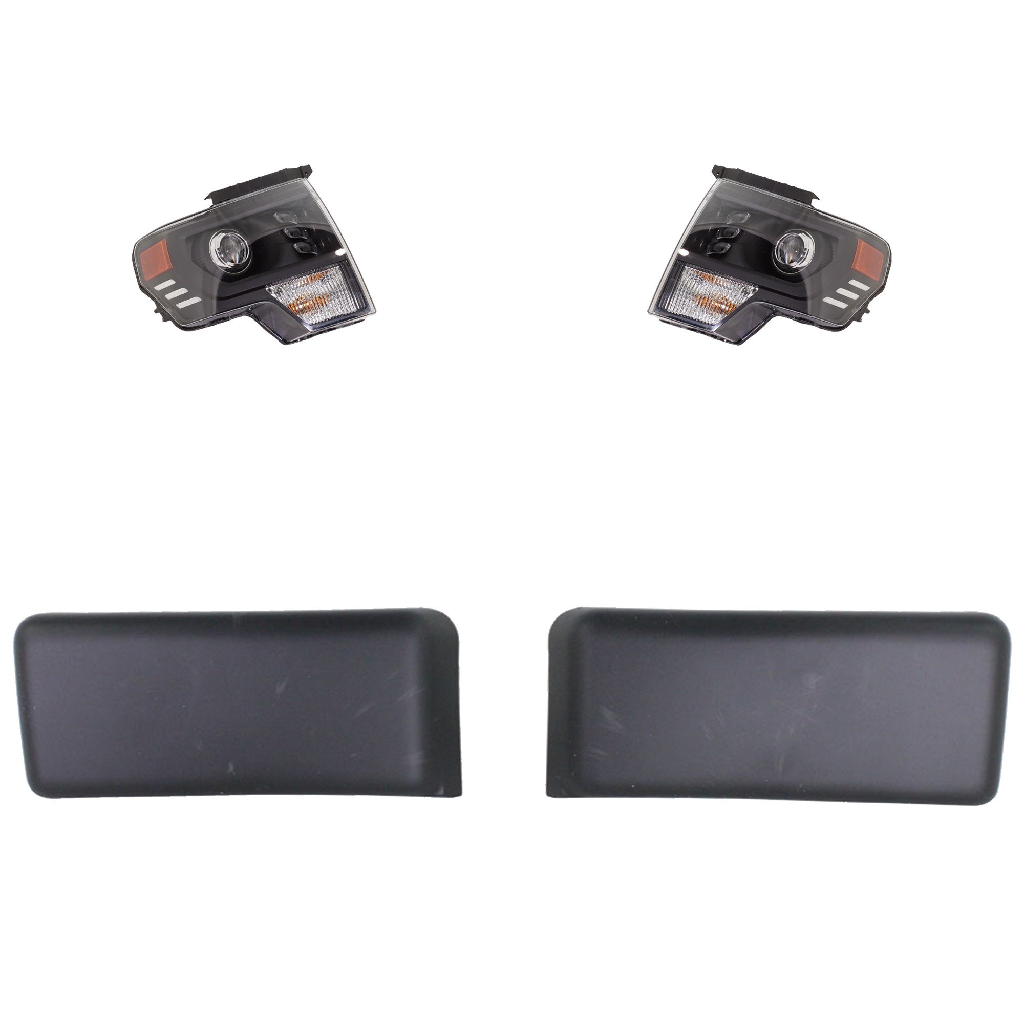 Headlight Assembly for Ford F-150 2009-2014, Right (Passenger) and Left (Driver) LED Lights, 4-Piece Kit with Bumper Trim, Replacement