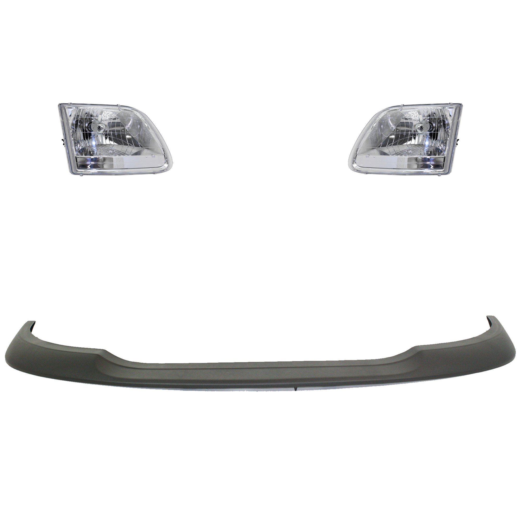 Headlight Assembly Kit for Ford F-150 2001-2003, F-150 Heritage 2004, Right (Passenger) and Left (Driver) Halogen Lights with Bumper Trim, 4-Piece Set, Replacement