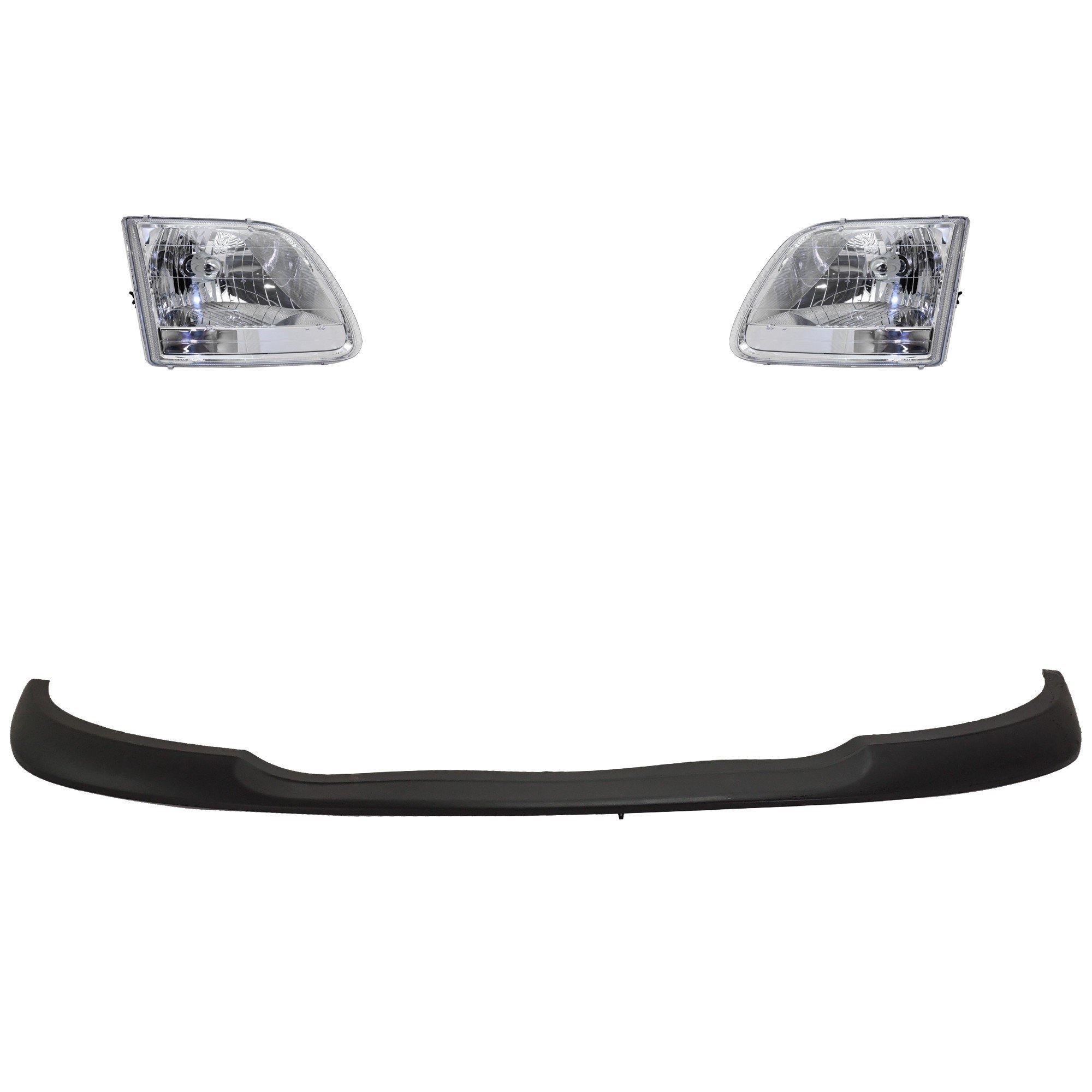 Headlight Assembly Kit for Ford F-150 2001-2003 / F-150 Heritage 2004 - Right (Passenger) and Left (Driver), 4-Piece Set, Halogen, with Bumper Trim, Replacement