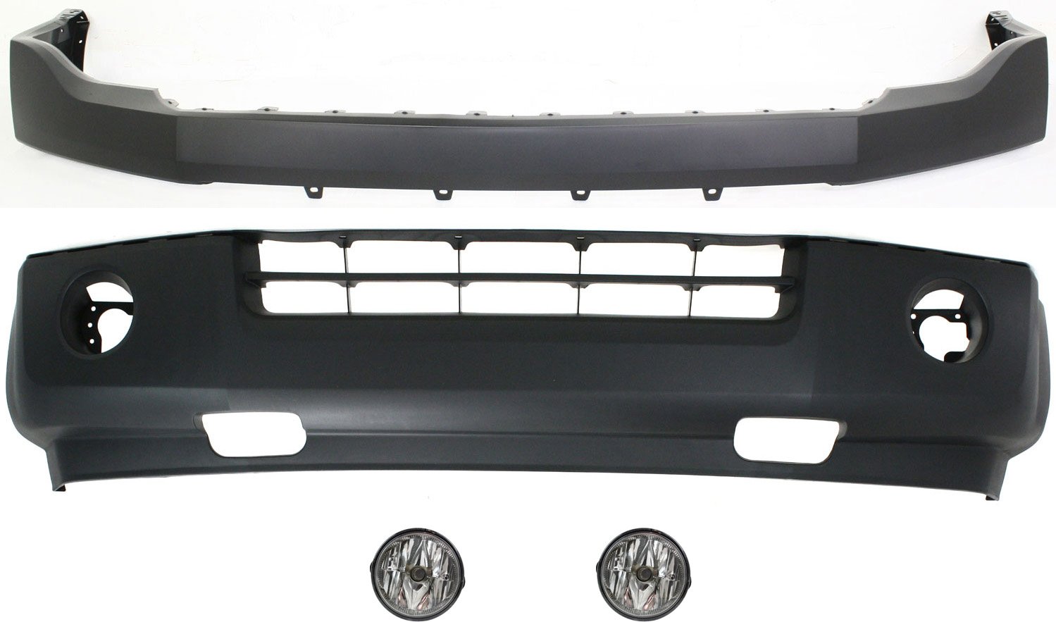 Front Bumper Cover for Ford Expedition 2007-2014, Upper and Lower, 4-Piece Kit with Fog Lights, Replacement