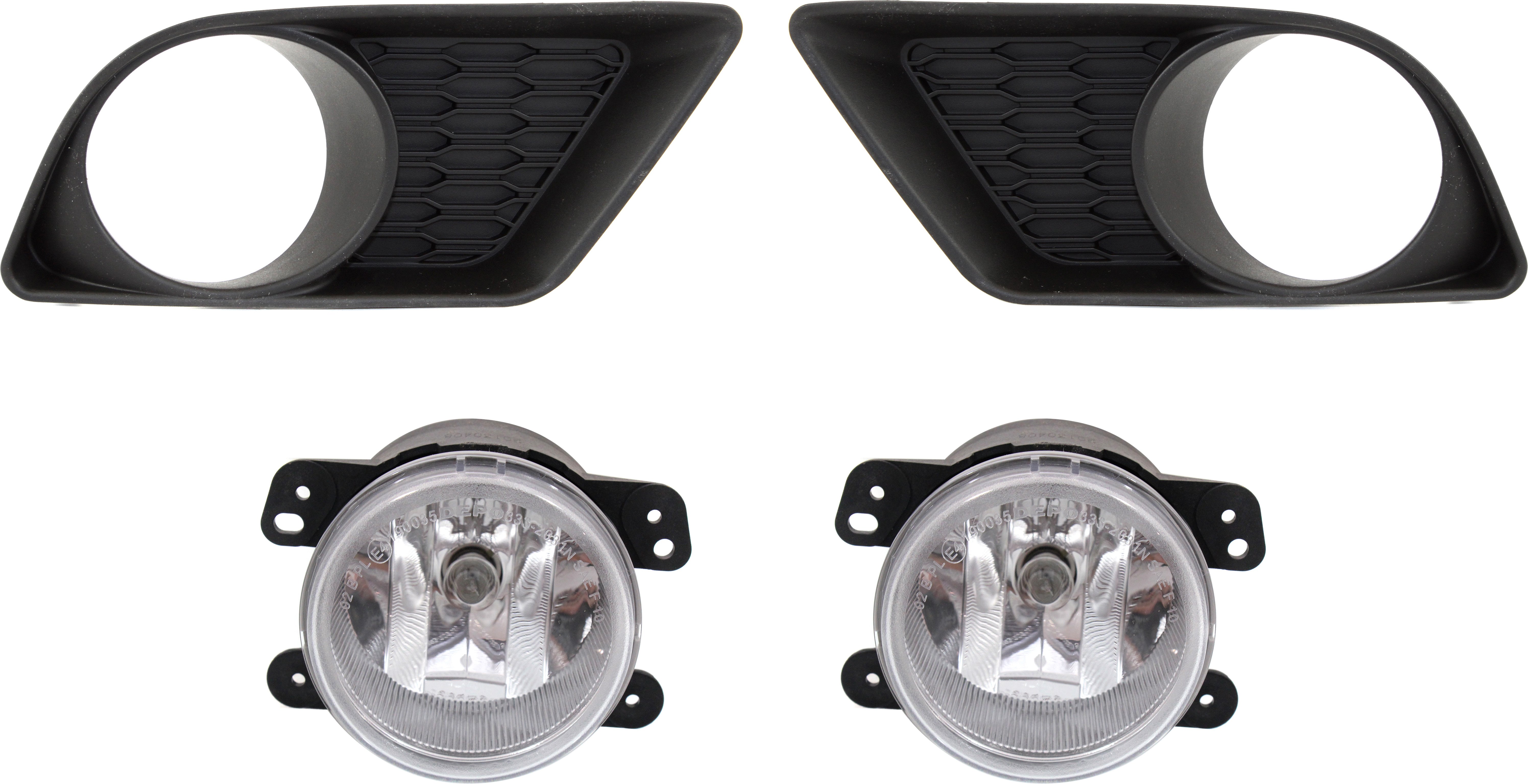 Fog Light Assembly Kit for Dodge Charger 2011-2014 Right (Passenger) and Left (Driver), 4-Piece, Halogen, includes Fog Light Trim, Replacement