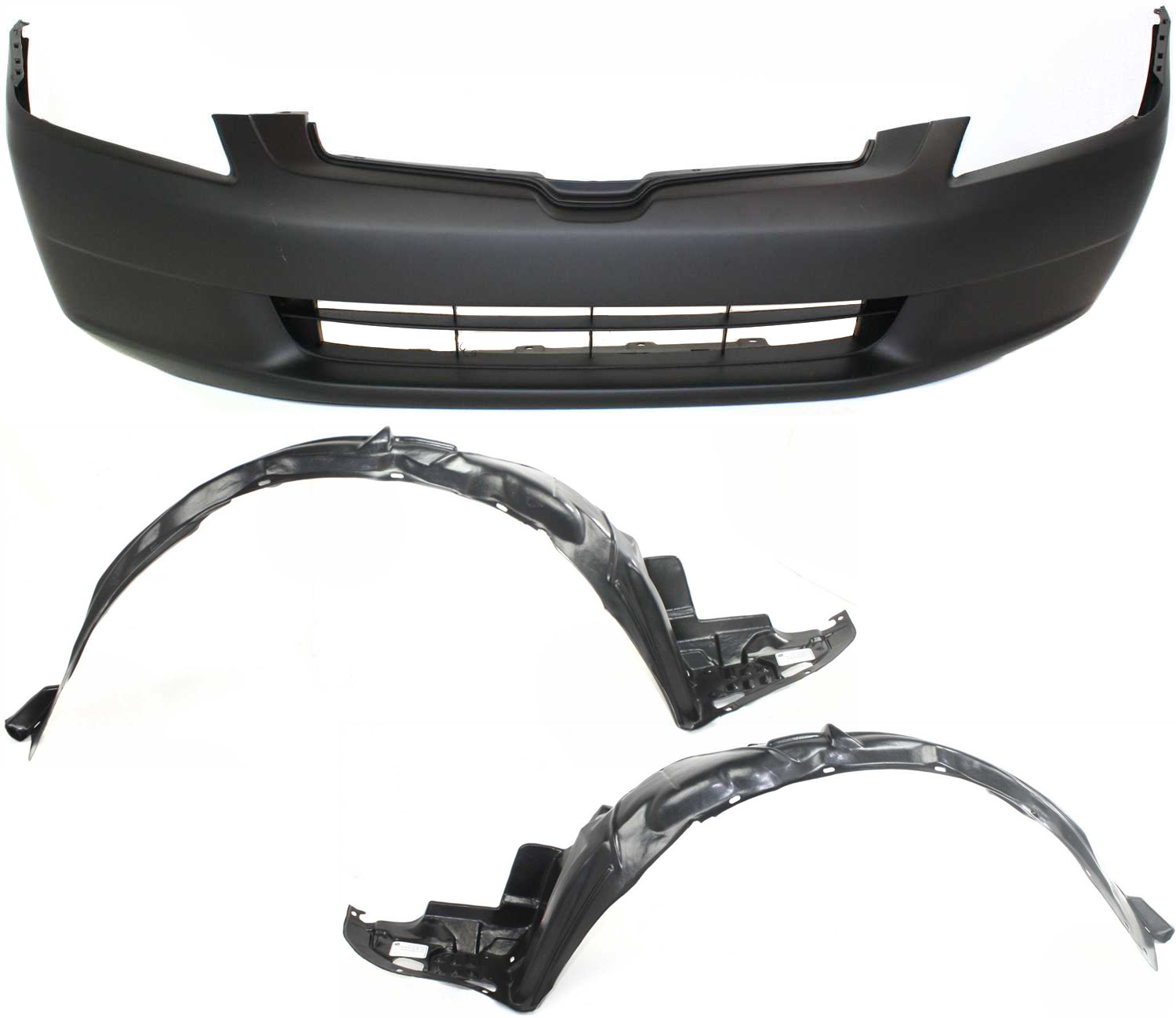 Front Bumper Cover Kit for 2003-2005 Honda Accord Sedan, 3-Piece Set with Fender Liners, Replacement