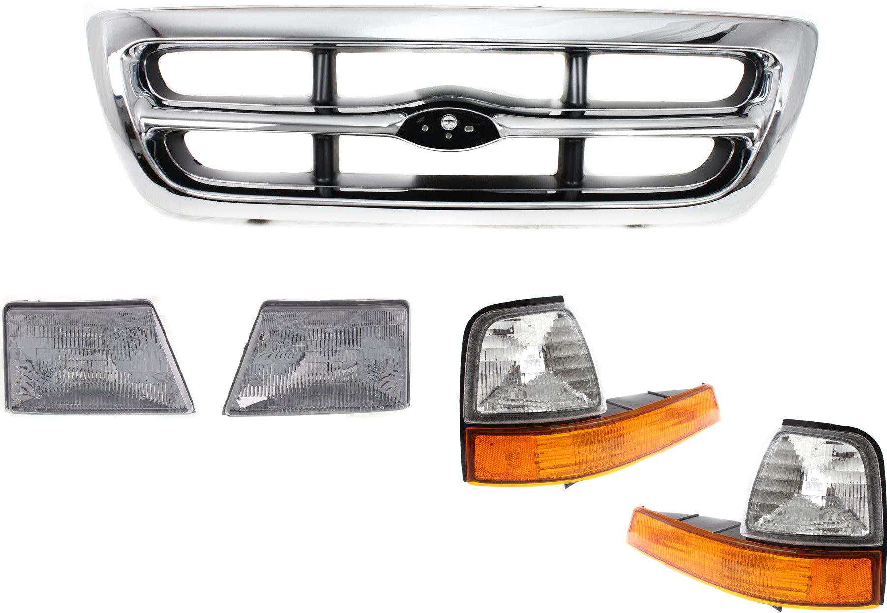 5-Piece Grille Kit for 1998-2000 Ford Ranger with Corner Lights and Headlights, Replacement Set