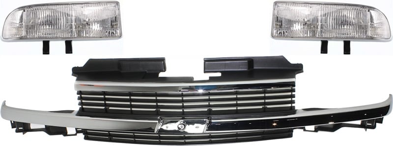 3-Piece Grille Kit with Headlights for Chevrolet Blazer 1998-2005 / S10 1998-2004, Replacement Set