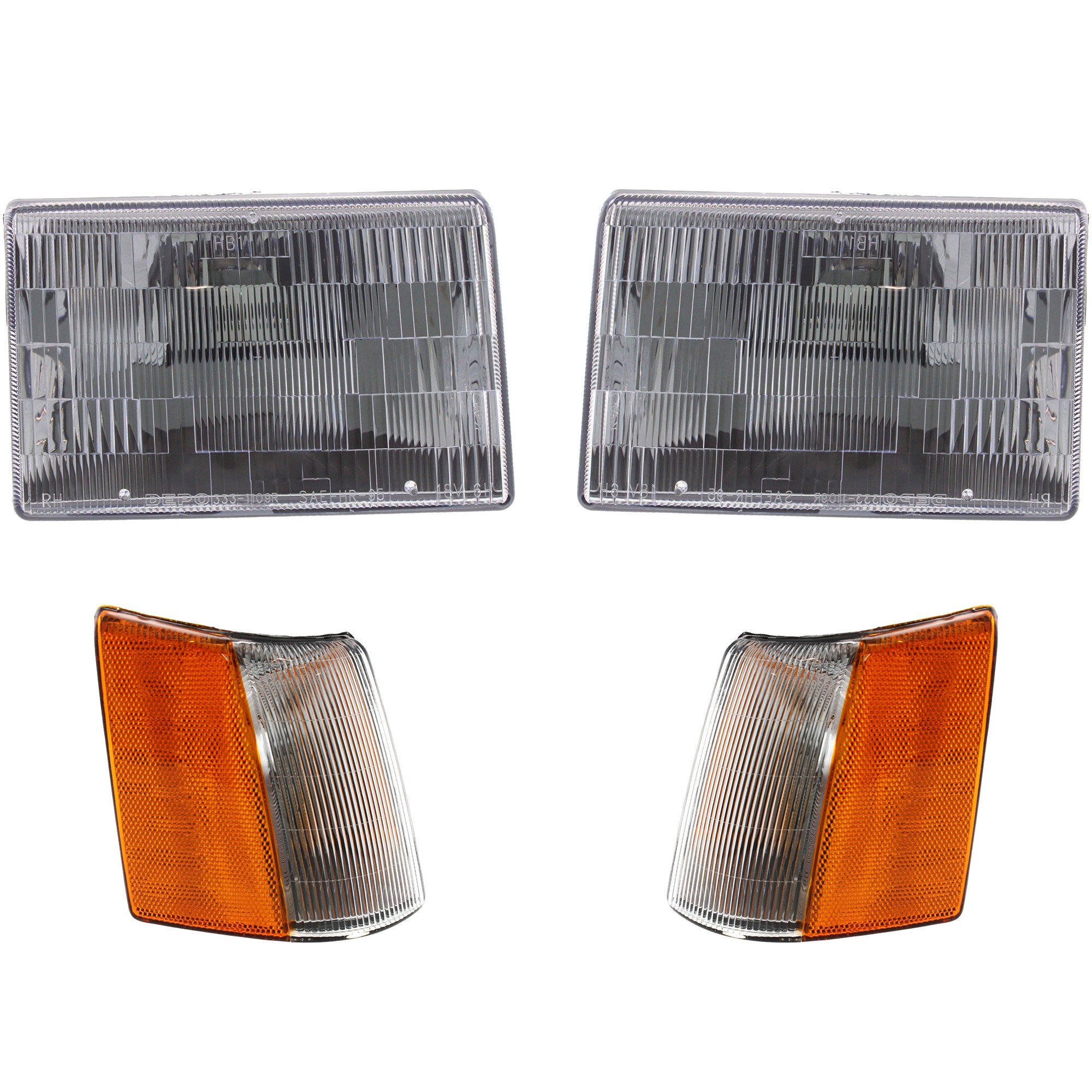 Headlight Assembly Kit for Jeep Grand Cherokee 1993-1998, Right (Passenger) and Left (Driver) Halogen Headlights, 4-Piece Kit with Corner Lights, Replacement