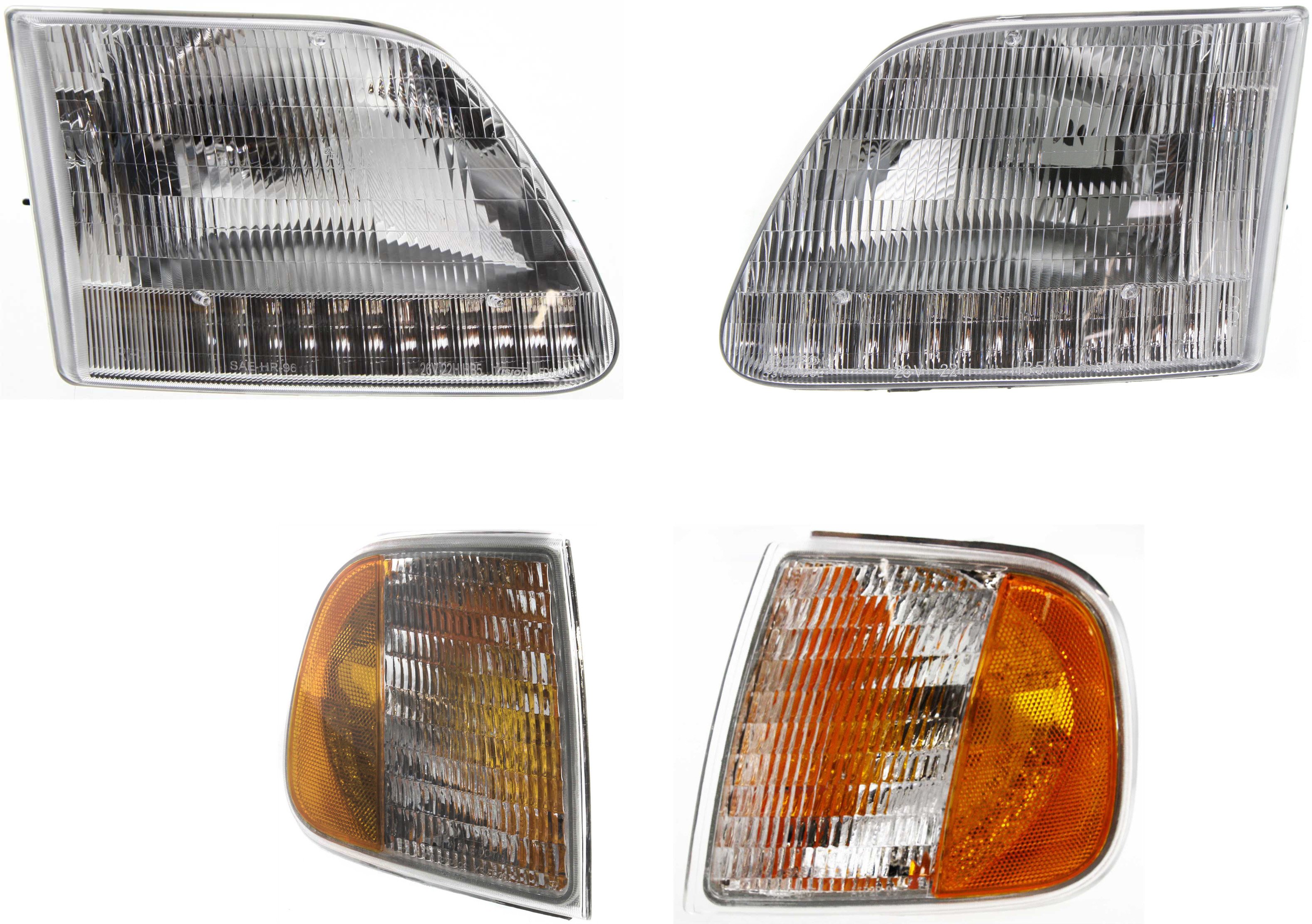 Headlight Kit for Ford F-150 1997-2003, Right (Passenger) and Left (Driver), Includes Bulbs, 4-Piece Set with Corner Lights, Replacement