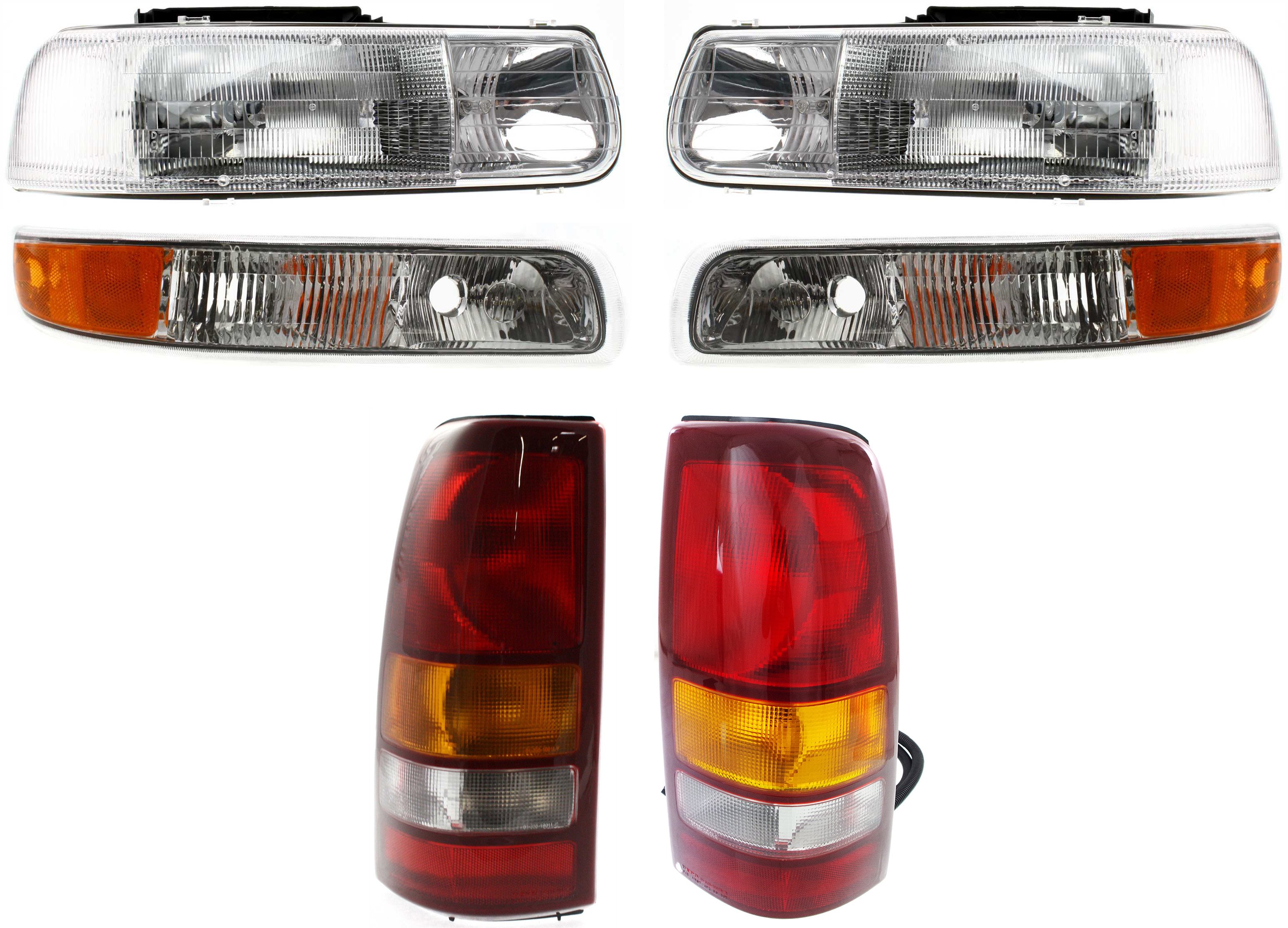 Tail Light for Chevrolet Silverado 1999-2002, Right (Passenger) and Left (Driver) 6-Piece Kit with Headlight and Parking Light Replacement