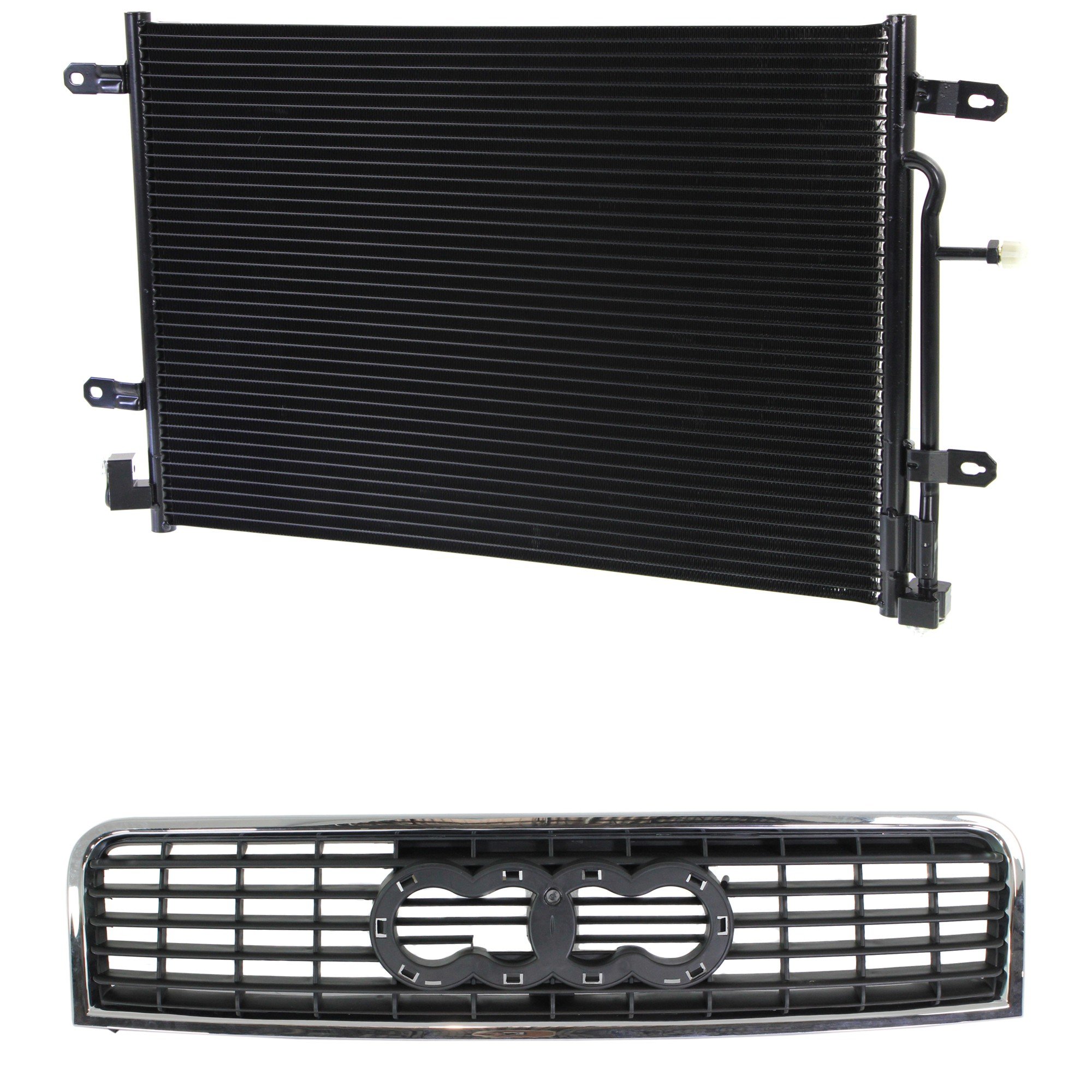 Grille Kit for Audi A4/A4 Quattro 2005, 2-Piece Chrome Shell with Painted Satin Black Insert, Includes Air Conditioning Condenser, Replacement
