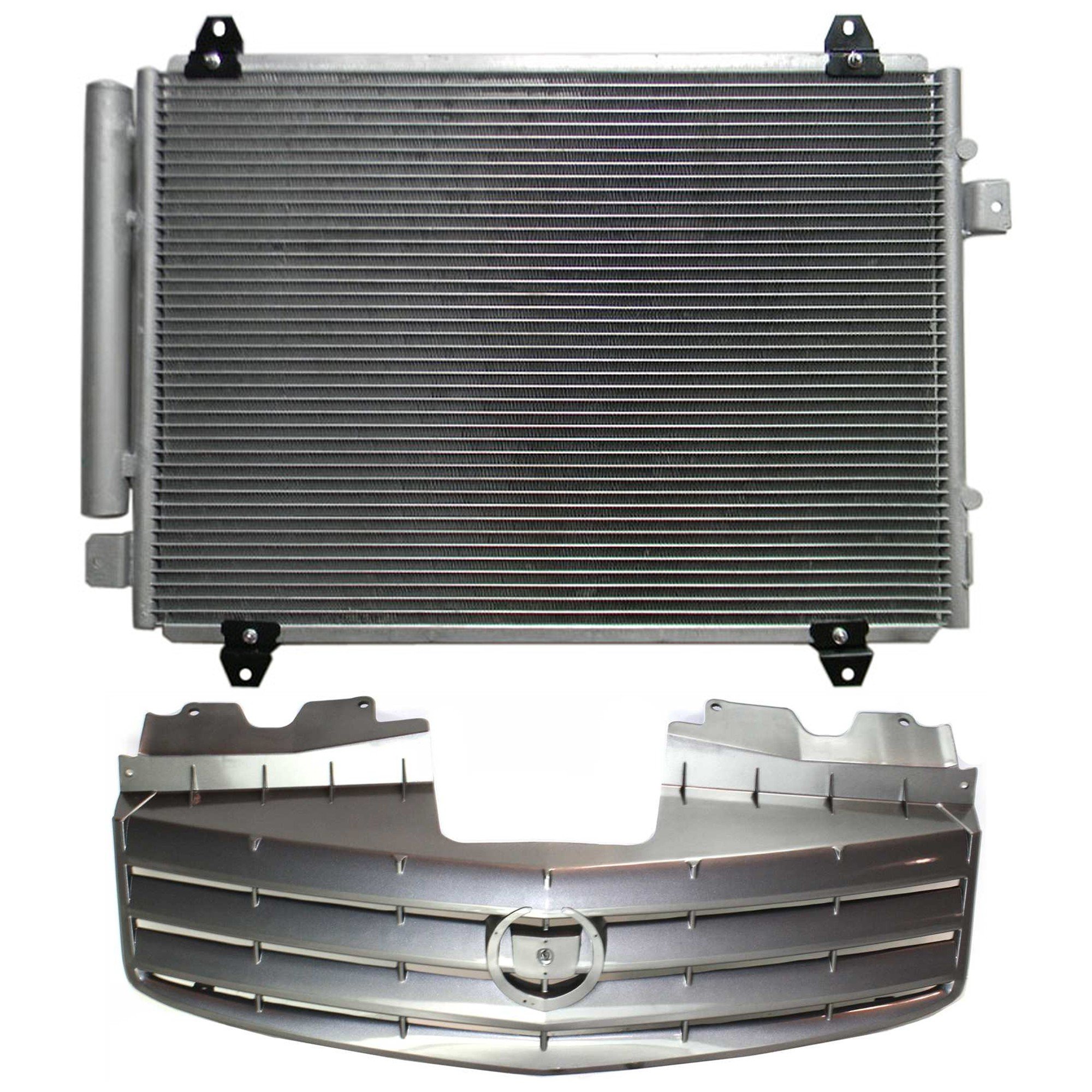 Grille Kit for CADILLAC CTS 2003-2007, 2-Piece Primed (Ready to Paint) Shell and Insert, with Air Conditioning Condenser Replacement