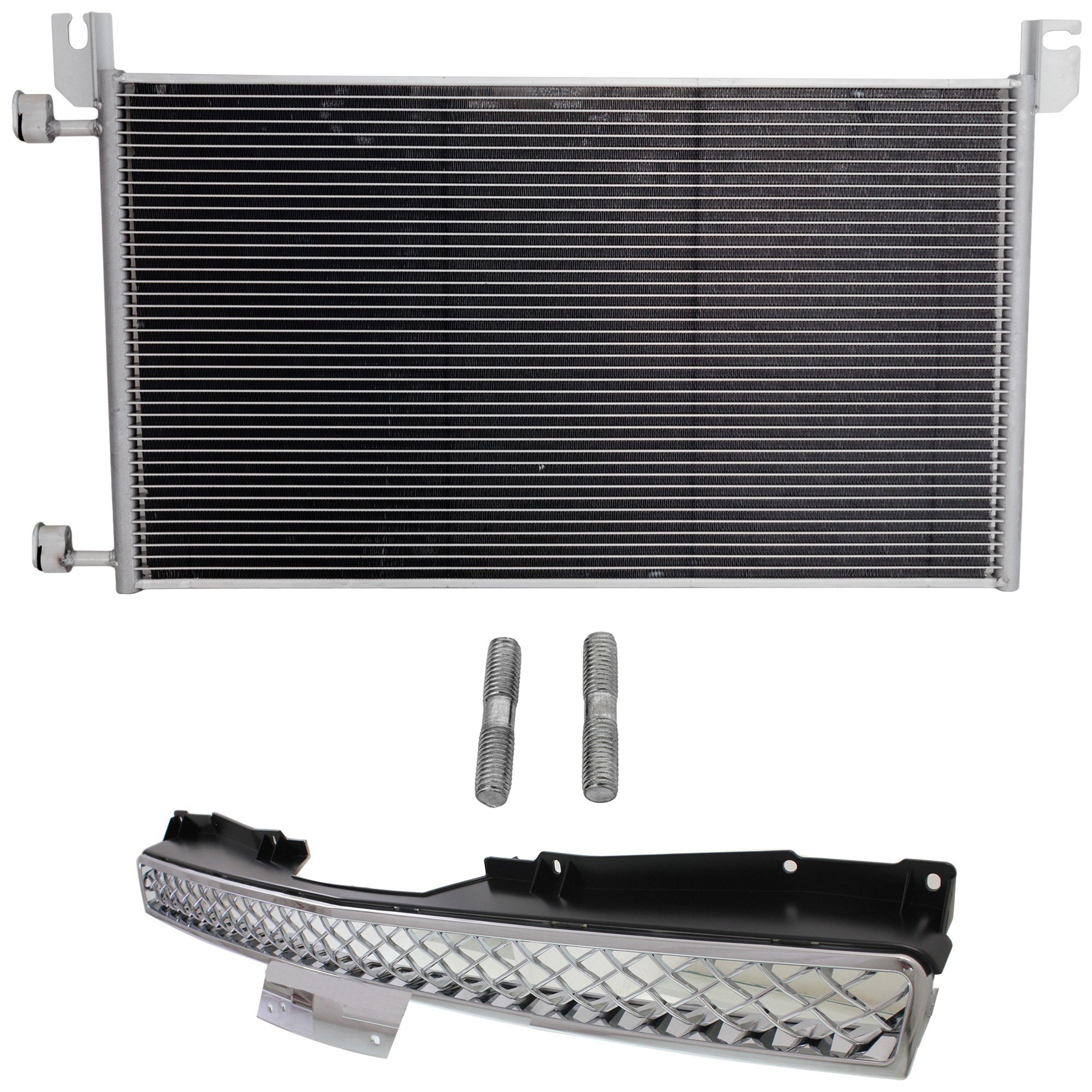 Grille Kit for Chevrolet Suburban 1500/Tahoe 2007-2014/Avalanche 2007-2013, 2-Piece Set, All Chrome, Plastic, with AC Condenser, Replacement