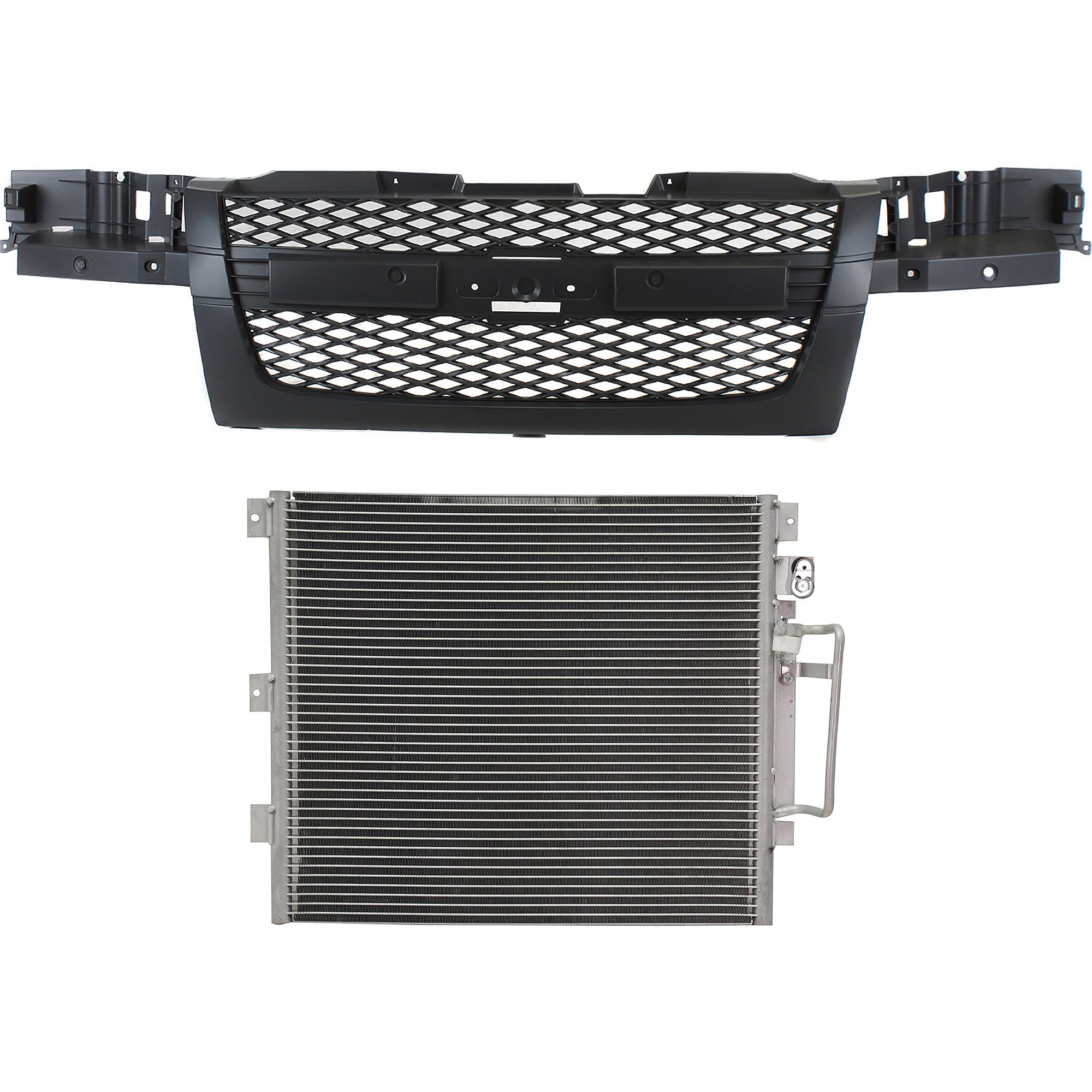 Grille 2-Piece Kit for Chevrolet Colorado 2004-2012, with Mesh Insert, Paintable Shell and Insert, without Center Bar, with A/C Condenser, Replacement