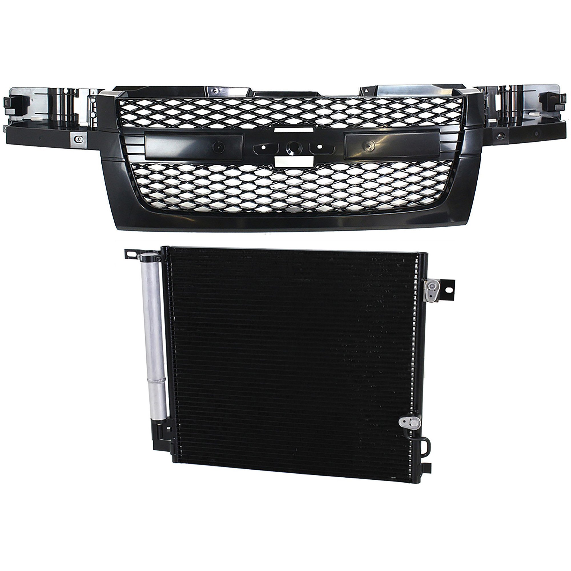 Grille Kit for 2009-2012 Chevrolet Colorado, 2-Piece Design, Mesh Insert, Textured Dark Gray Shell and Insert, Without Center Bar, Compatible with A/C Condenser, Replacement