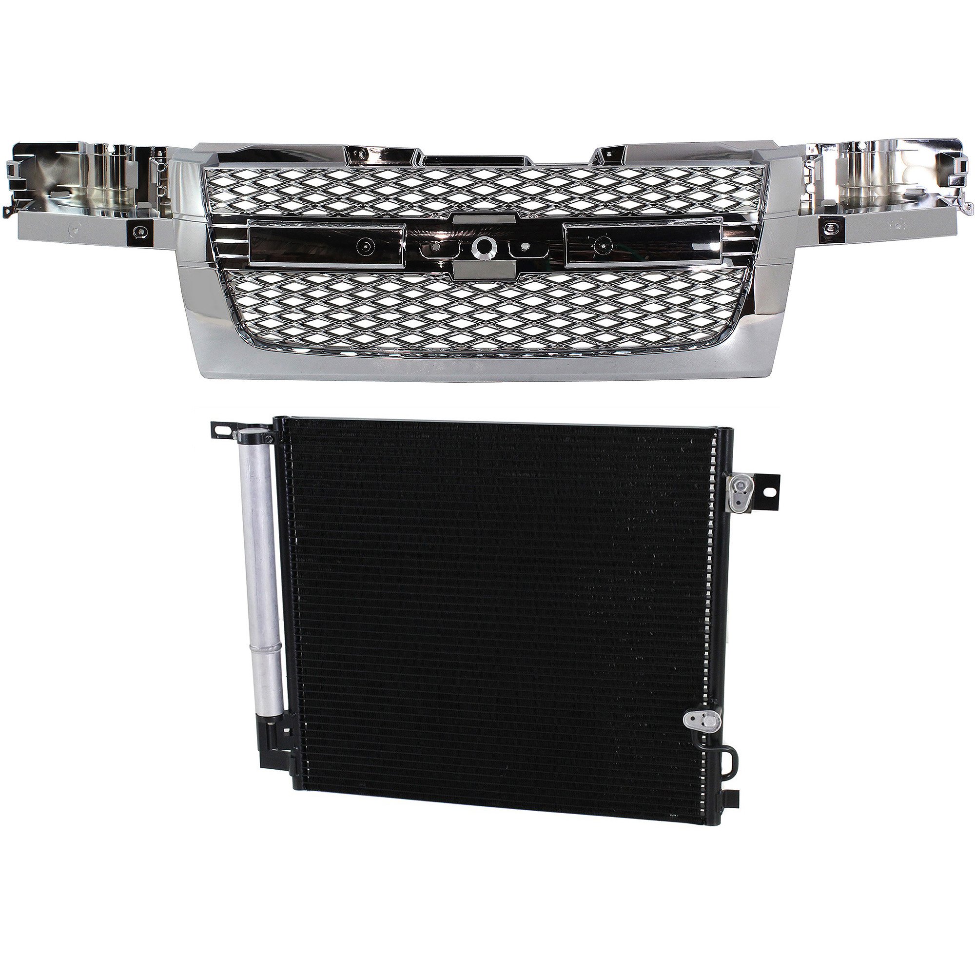 2-Piece Grille Kit for 2009-2012 Chevrolet Colorado with Mesh Insert, Chrome Shell and Insert, without Center Bar, for A/C Condenser Replacement