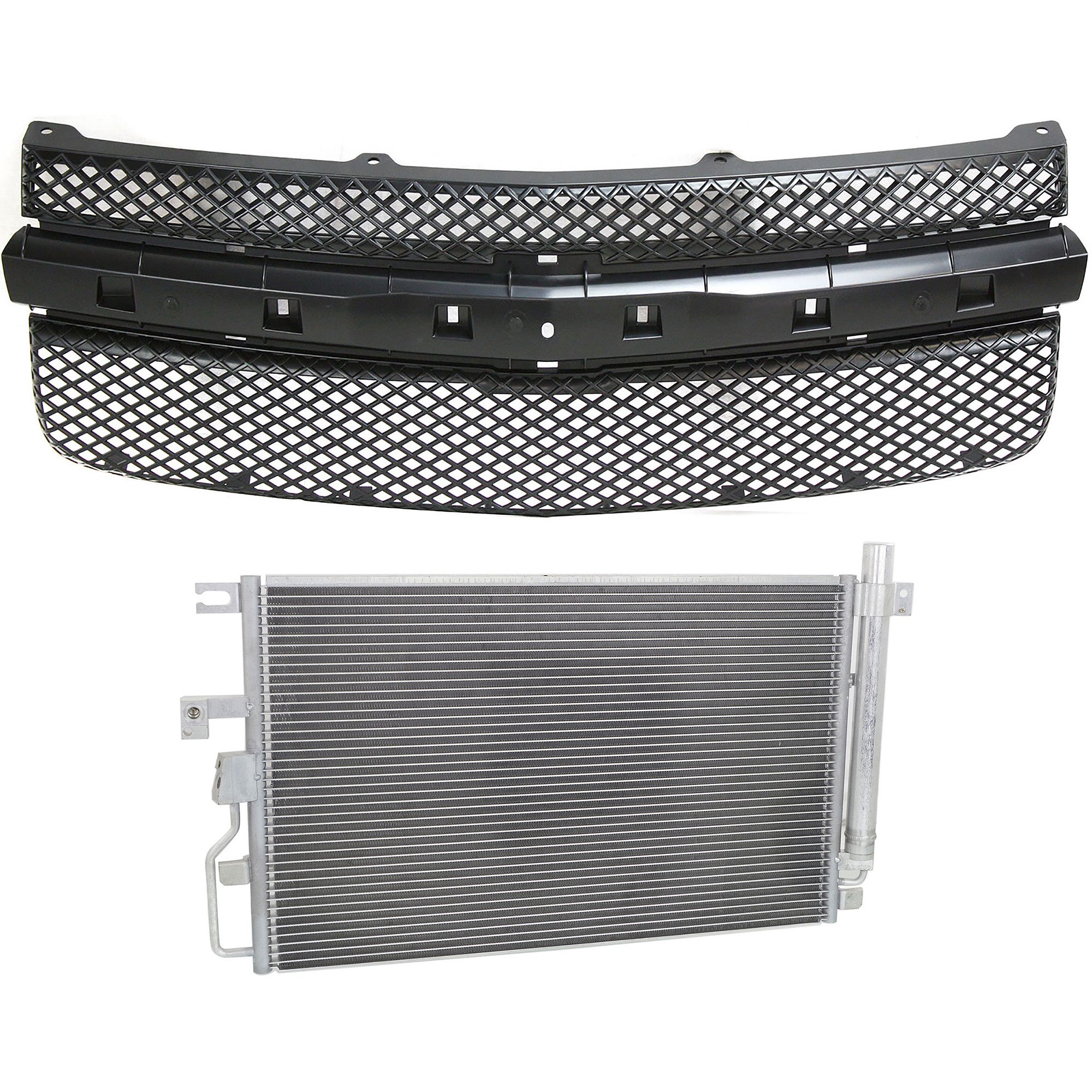 Grille Kit for 2006-2009 Chevrolet Equinox, 2-Piece Paintable Shell and Insert, without Center Bar, with Air Conditioning Condenser, Replacement