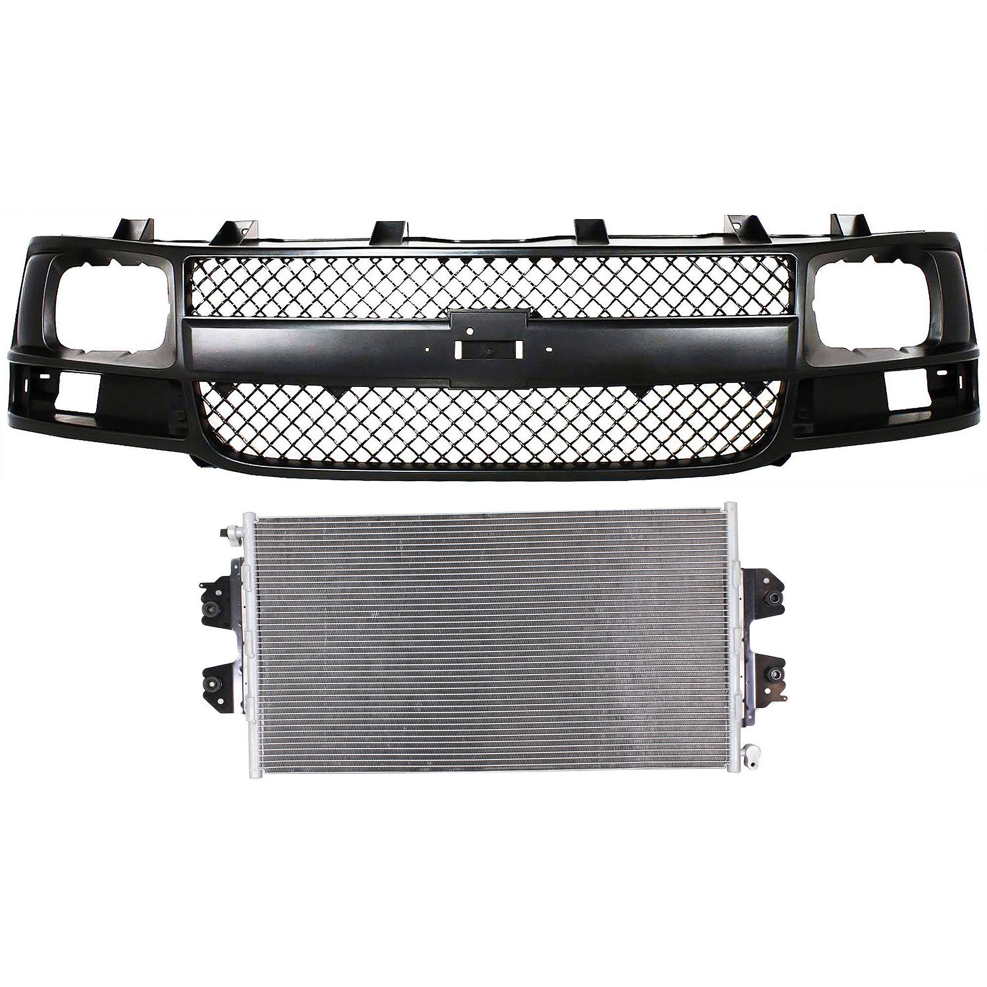 2-Piece Kit Grille for Chevrolet Express / Savana Van 2003-2017, Black Shell and Insert, with Sealed Beam Headlights, A/C Condenser Replacement