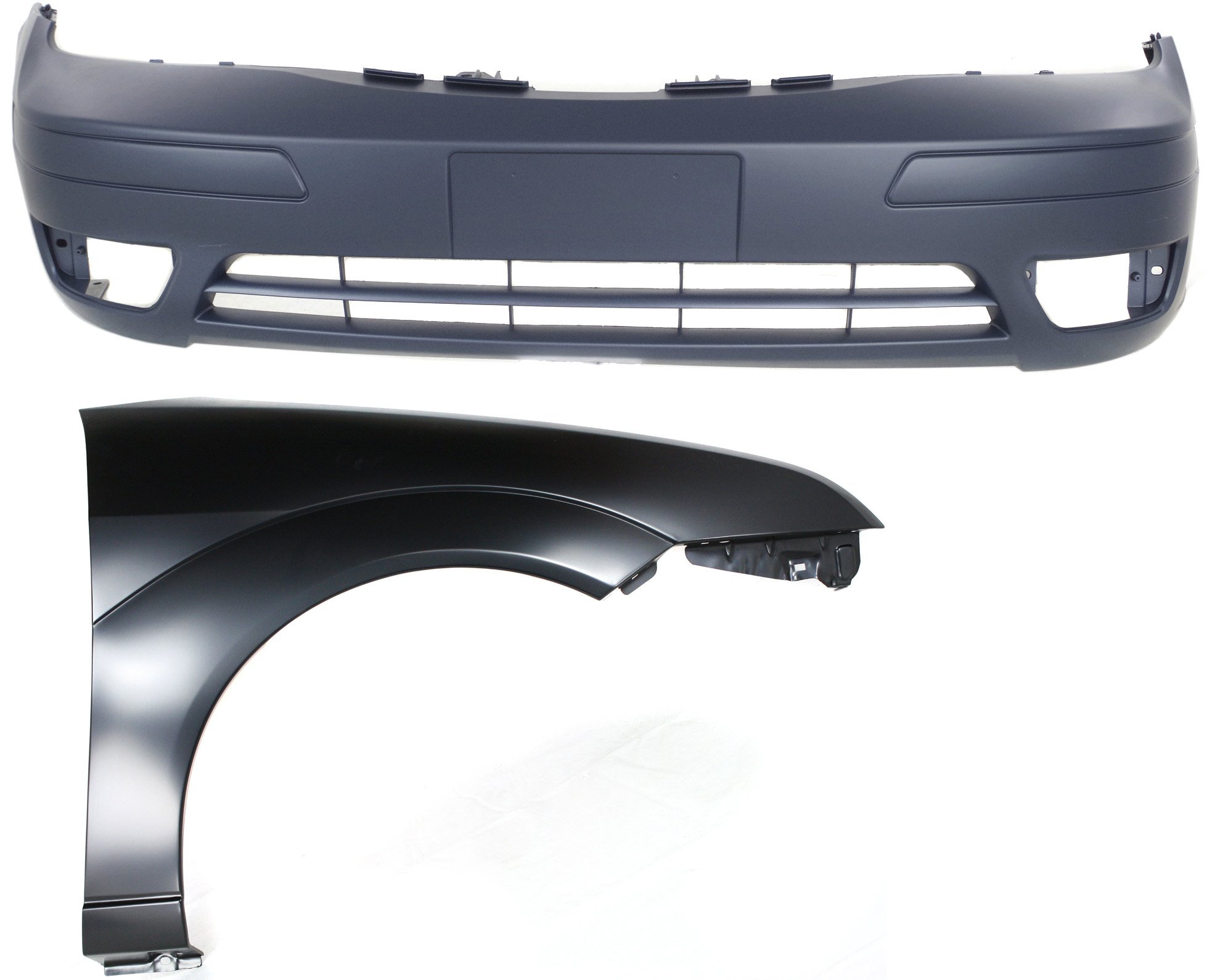 Front Bumper Cover for 2005-2007 Ford Focus, Primed (Ready to Paint), 2-Piece Kit with Fender, Replacement