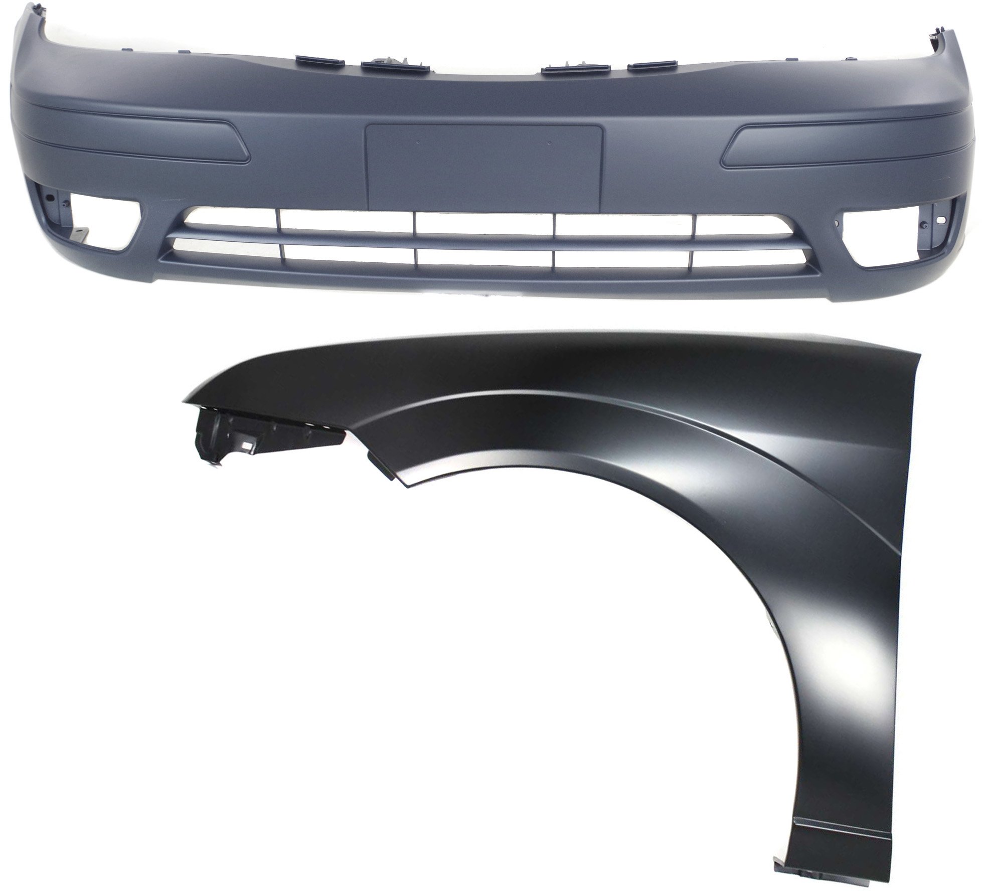 Front Bumper Cover for Ford Focus 2005-2007, Primed (Ready to Paint), 2-Piece Kit with Fender Replacement