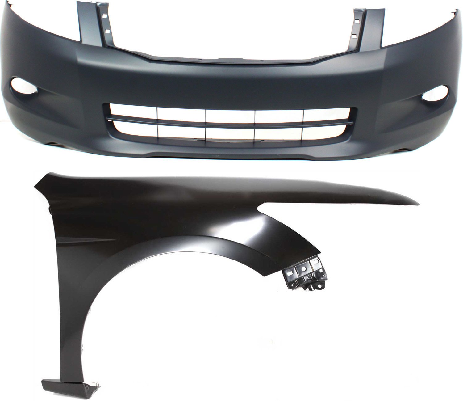 Front Bumper Cover for 2008-2010 Honda Accord Sedan, 2-Piece kit with Fender, Replacement