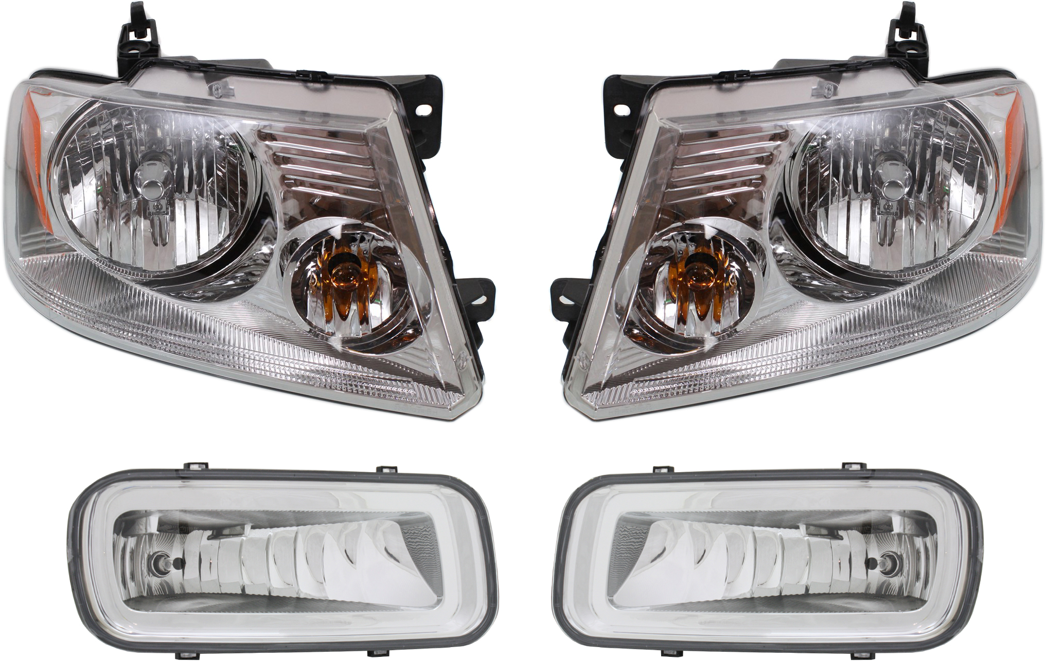 Headlight Assembly Kit for Ford F-150 2004-2006 / Mark LT 2006-2006, Right (Passenger) and Left (Driver), Halogen, 4-Piece kit, with Fog Lights, Replacement