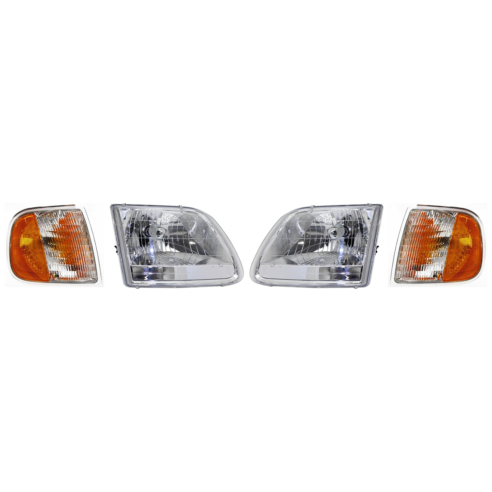 Headlight Assembly Kit for Ford F-150 2001-2003, Right (Passenger) and Left (Driver), Halogen, 4-Piece kit with Corner Lights, Replacement