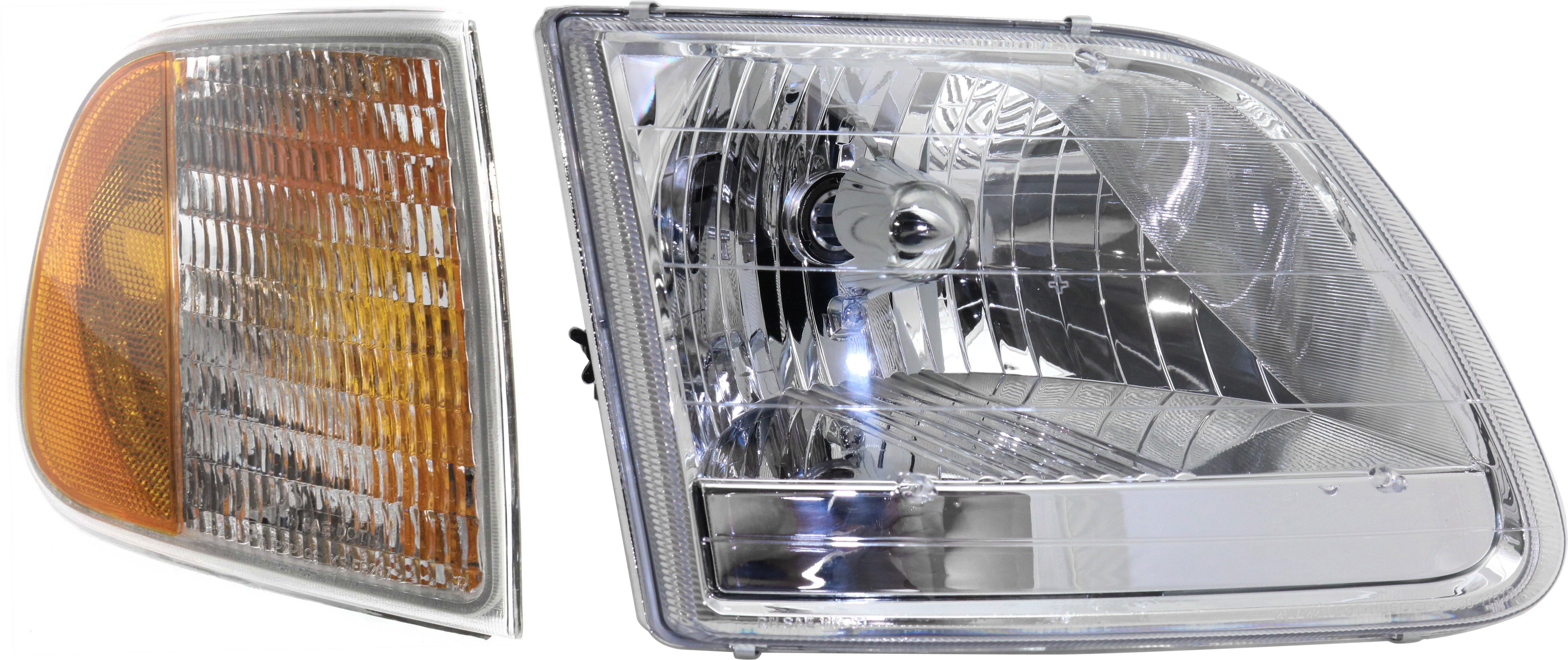 Headlight Assembly Kit for Ford F-150 2001-2003, Right (Passenger), Halogen, 2-Piece with Corner Light, Replacement