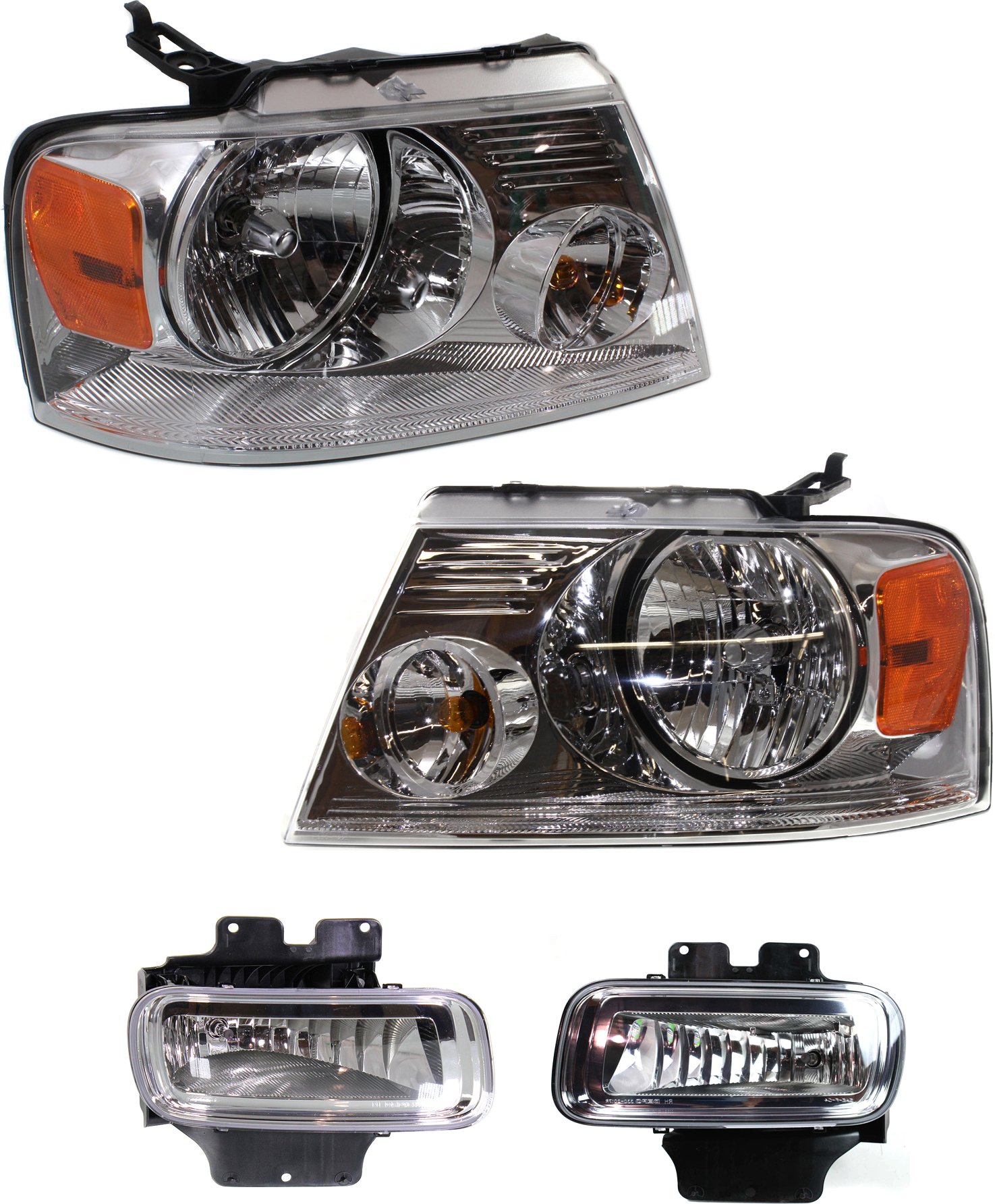 Headlight Assembly Kit for 2004-2006 Ford F-150 / 2006 Mark LT, Right (Passenger) and Left (Driver), 4-Piece, Halogen, with Fog Lights, Replacement