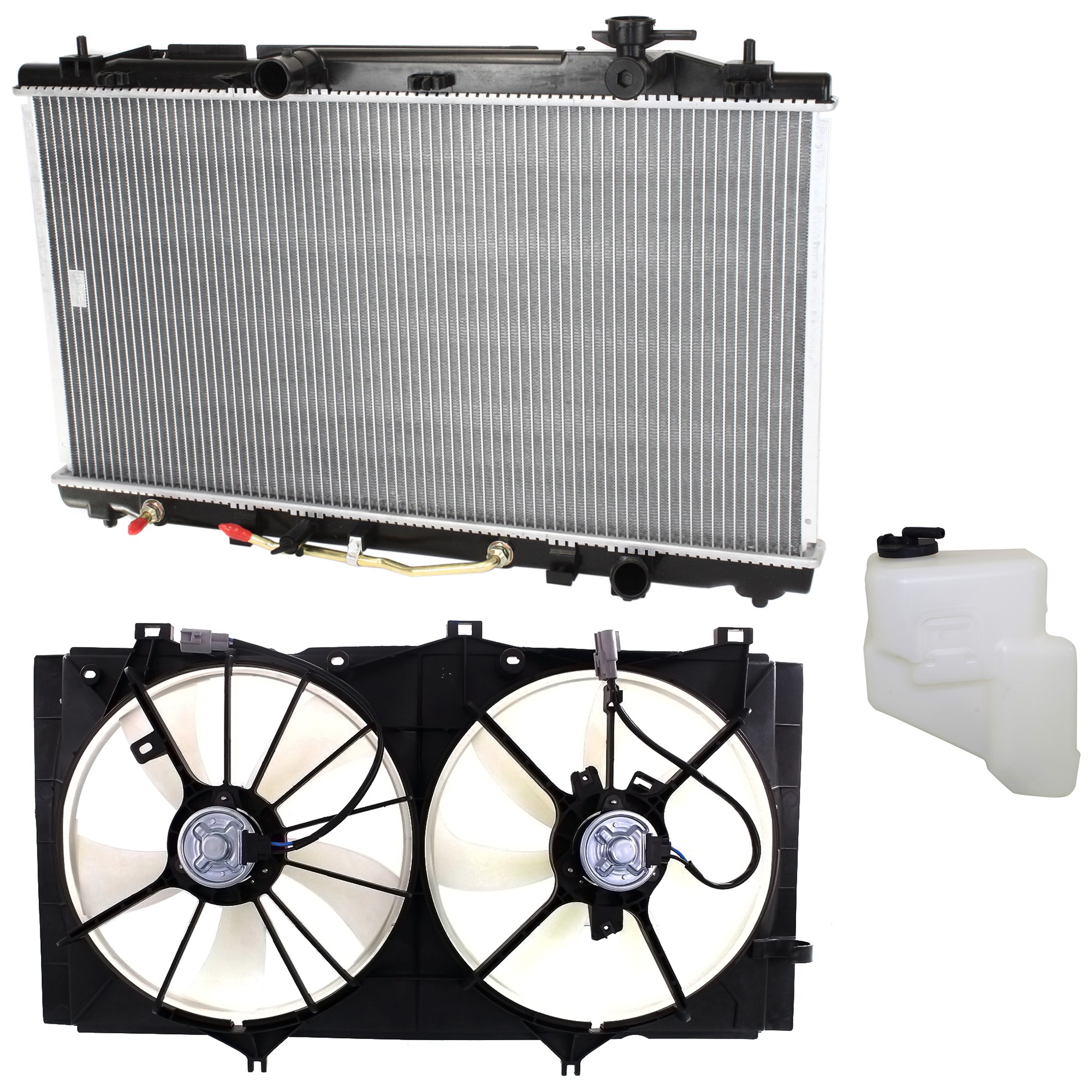 3-Piece Radiator and Fan Kit for Toyota Camry, 4 Cylinder, 2.5L, 2010-2011 with Coolant Tank, Replacement Part