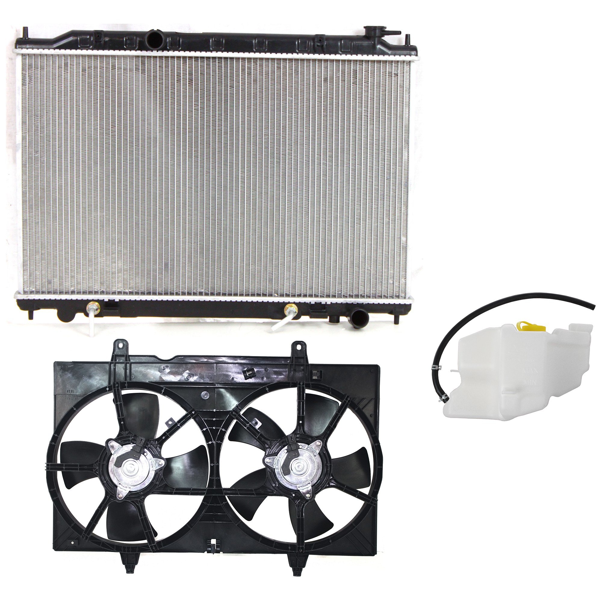 Radiator and Fan Kit for Nissan Quest 2004-2009, 3-Piece Kit, Designed for 6 Cylinder, 3.5L Engine with Coolant Tank, Replacement